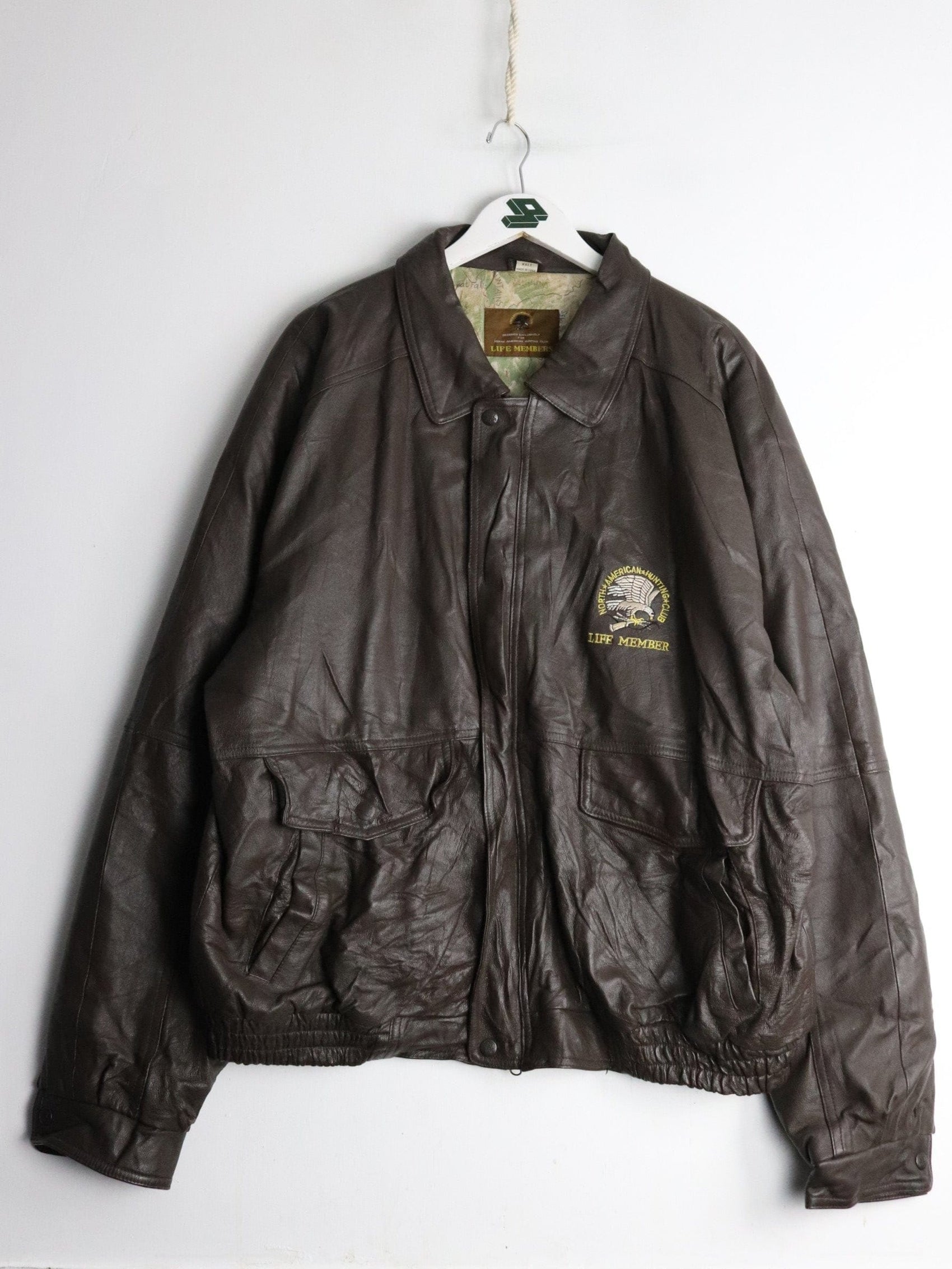 Vintage North American Hunting Club Jacket Mens 2XL Tall Brown Leather from propervintagecanada