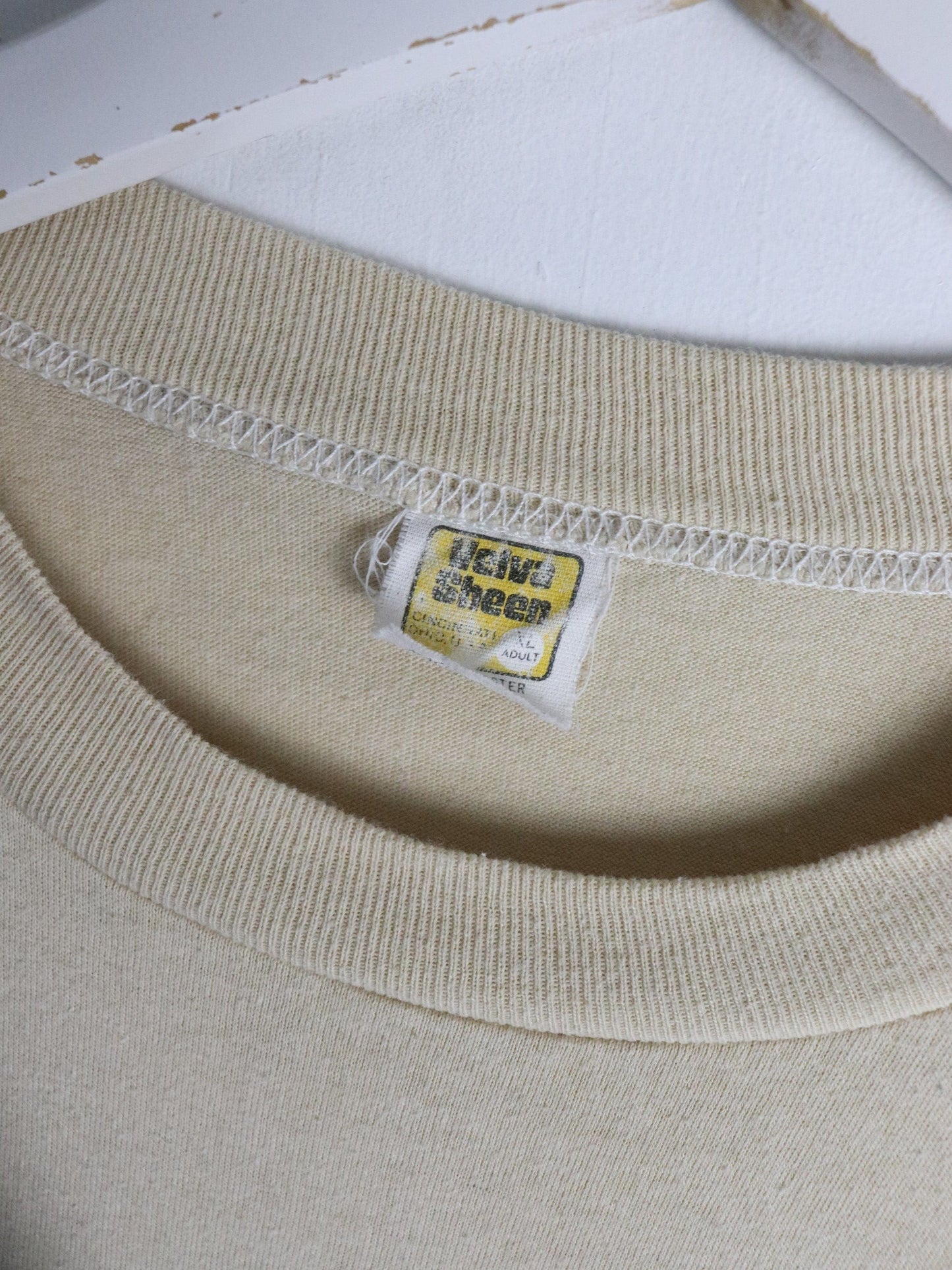 Vintage Outdoor School T Shirt Fits Mens Large Beige 80s from propervintagecanada