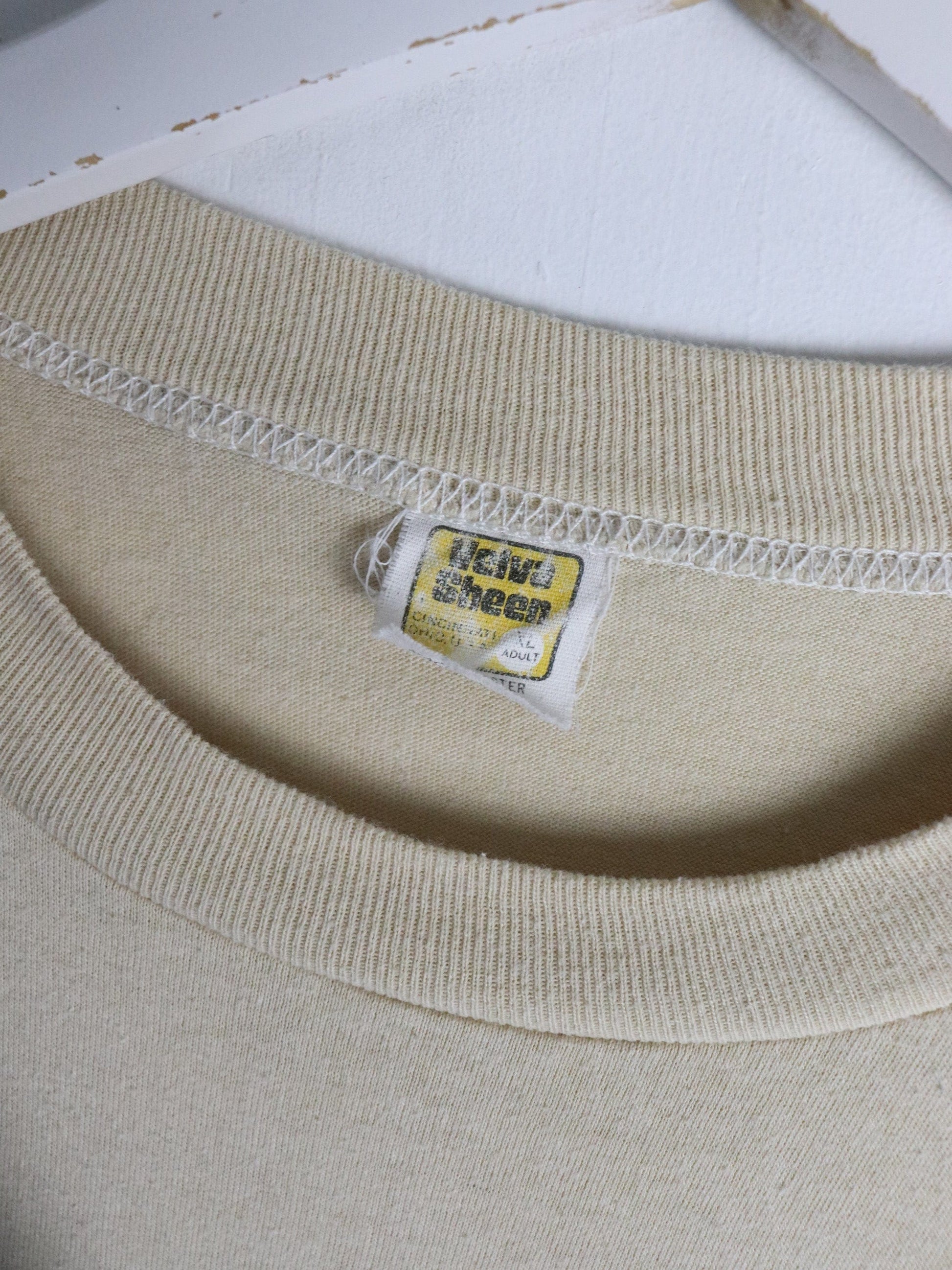 Vintage Outdoor School T Shirt Fits Mens Large Beige 80s from propervintagecanada