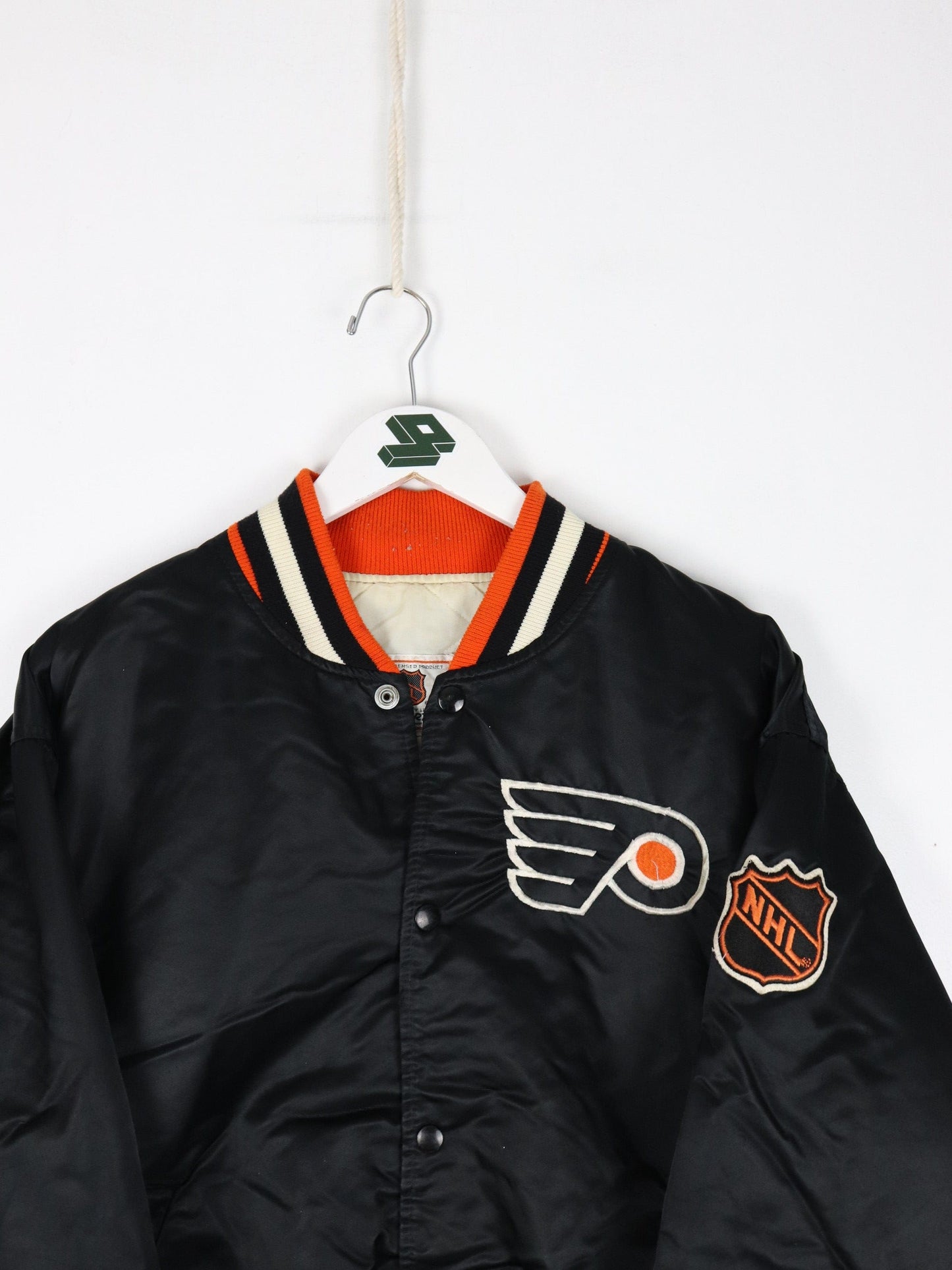 Vintage Philadelphia Flyers Jacket Mens XL Black Satin Starter Bomber Coat