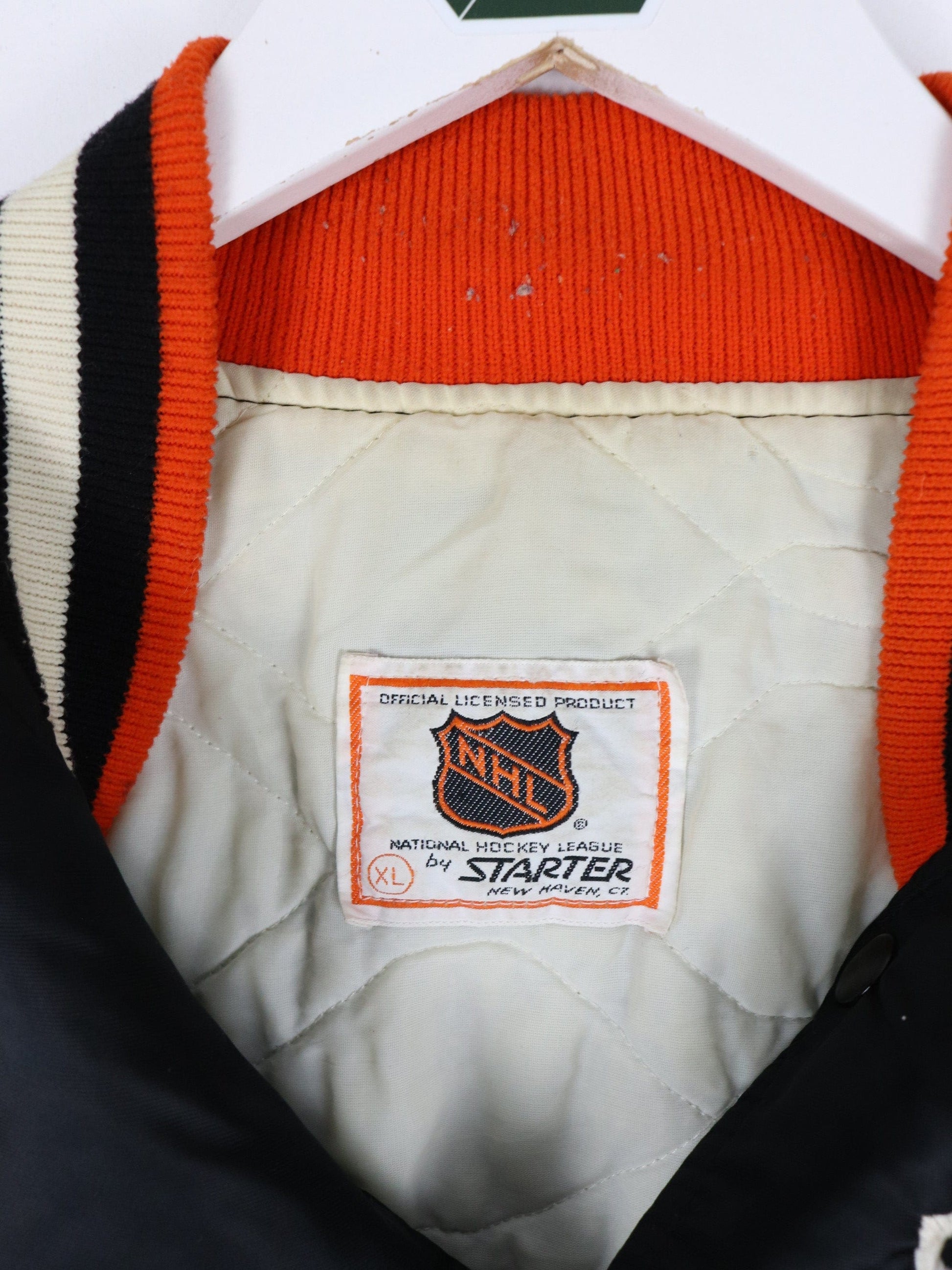 Vintage Philadelphia Flyers Jacket Mens XL Black Satin Starter Bomber Coat