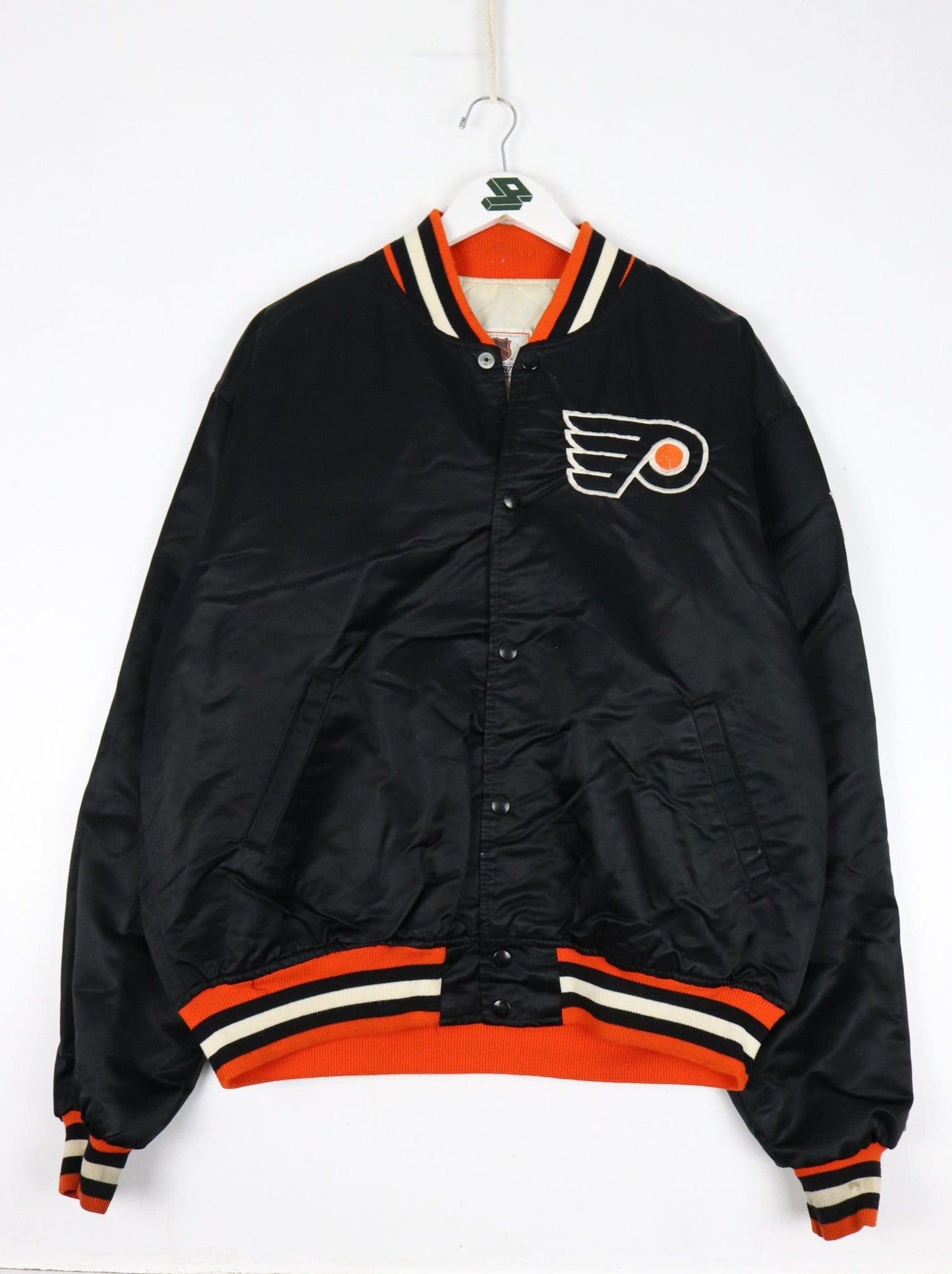 Vintage Philadelphia Flyers Jacket Mens XL Black Satin Starter Bomber Coat