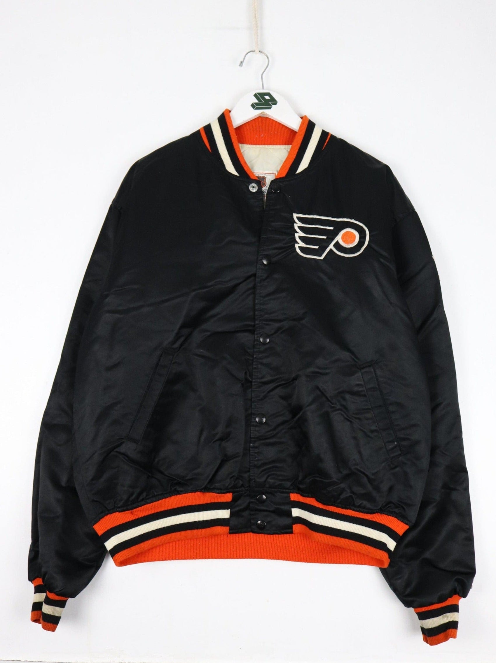 Vintage Philadelphia Flyers Jacket Mens XL Black Satin Starter Bomber Coat