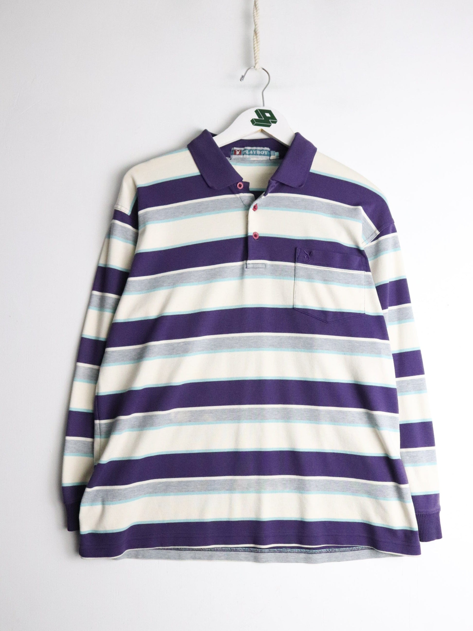 Vintage Playboy Shirt Fits Mens Medium Purple Rugby from propervintagecanada