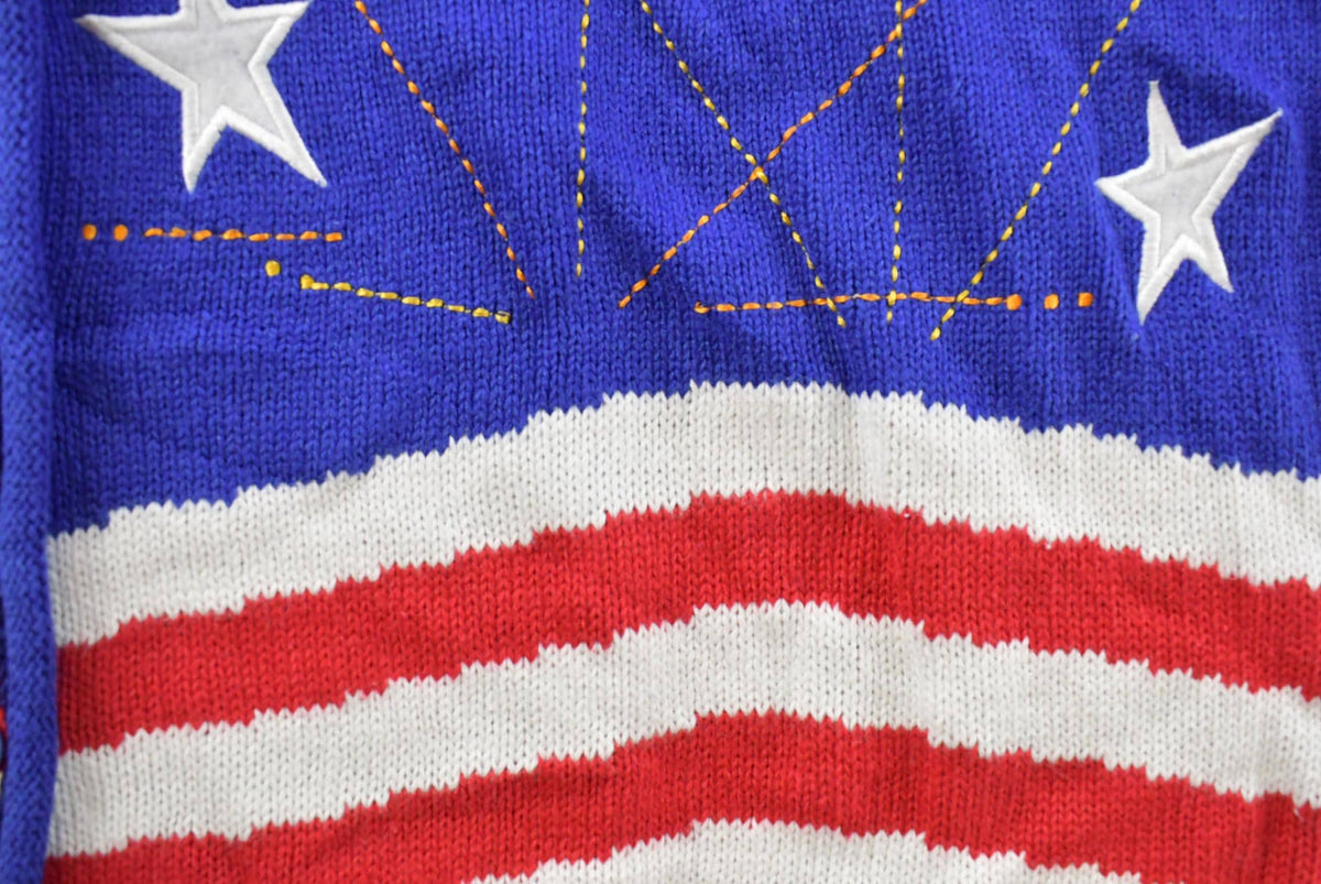 Vintage Quaker Factory American Flag Knit Short Sleeve Sweater Women's 2X from propervintagecanada