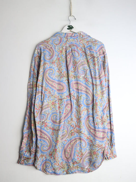Vintage Ralph Lauren Golf Shirt Mens Large Blue Paisley Button Up