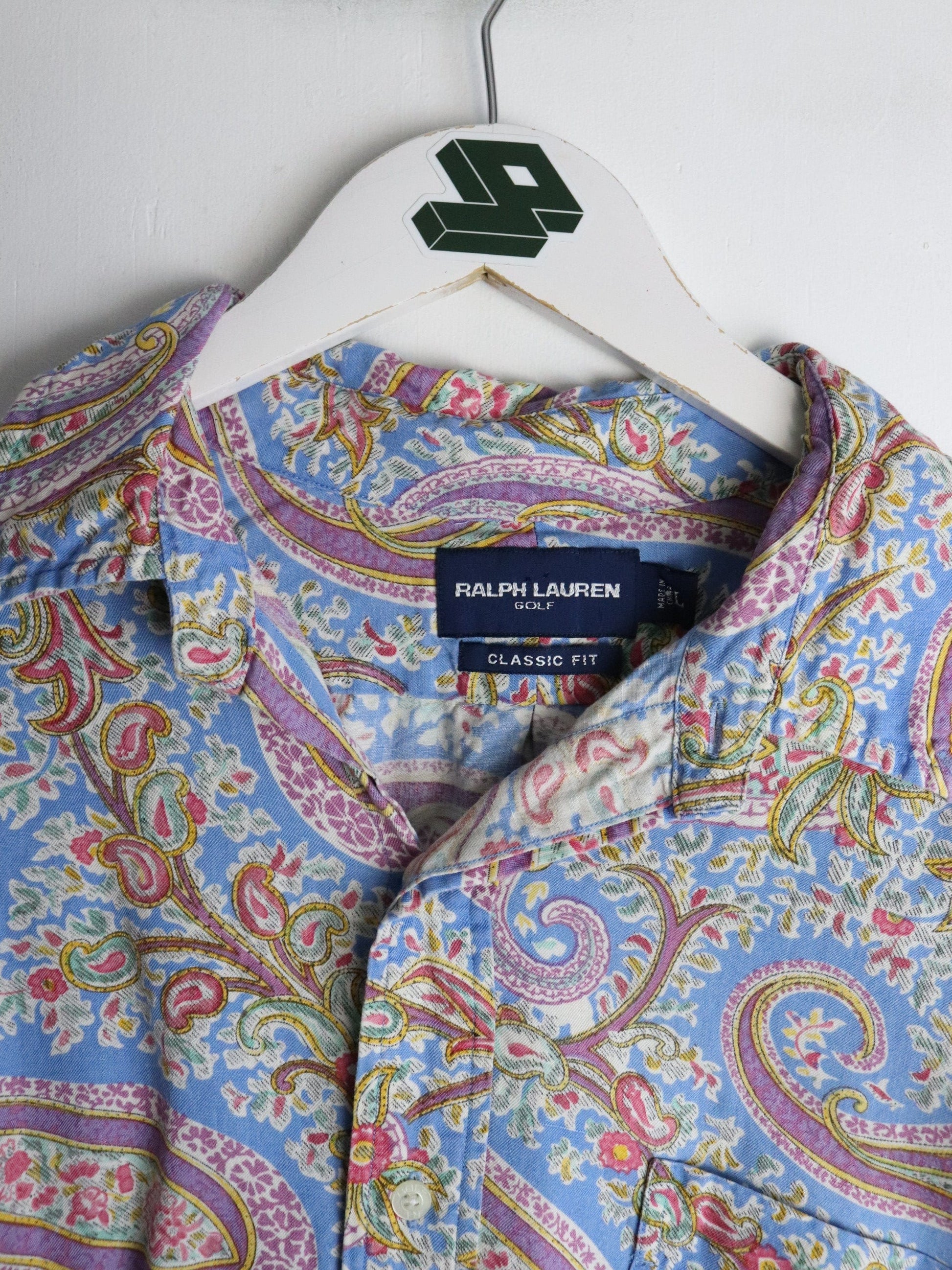 Vintage Ralph Lauren Golf Shirt Mens Large Blue Paisley Button Up from propervintagecanada
