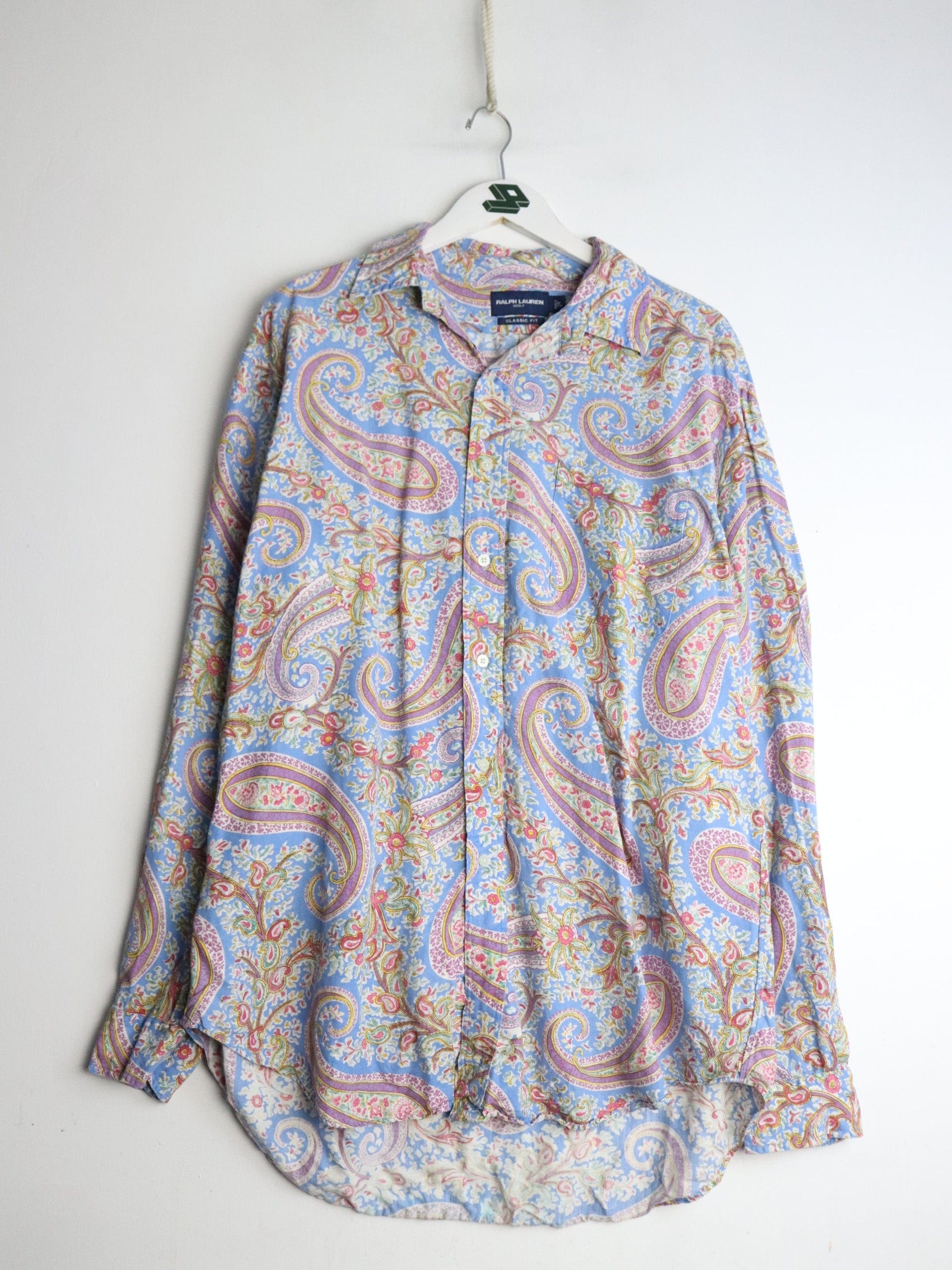 Vintage Ralph Lauren Golf Shirt Mens Large Blue Paisley Button Up