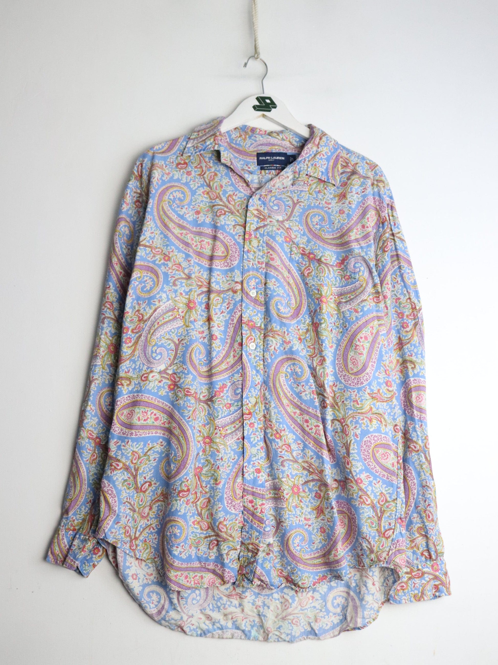 Vintage Ralph Lauren Golf Shirt Mens Large Blue Paisley Button Up from propervintagecanada