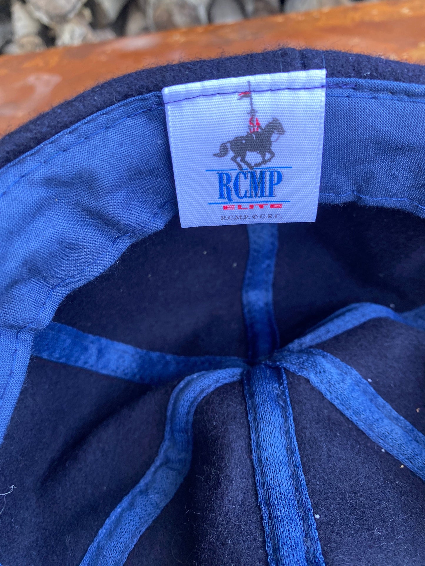 Vintage RCMP Hat Adult Blue Strap Back Wool from propervintagecanada
