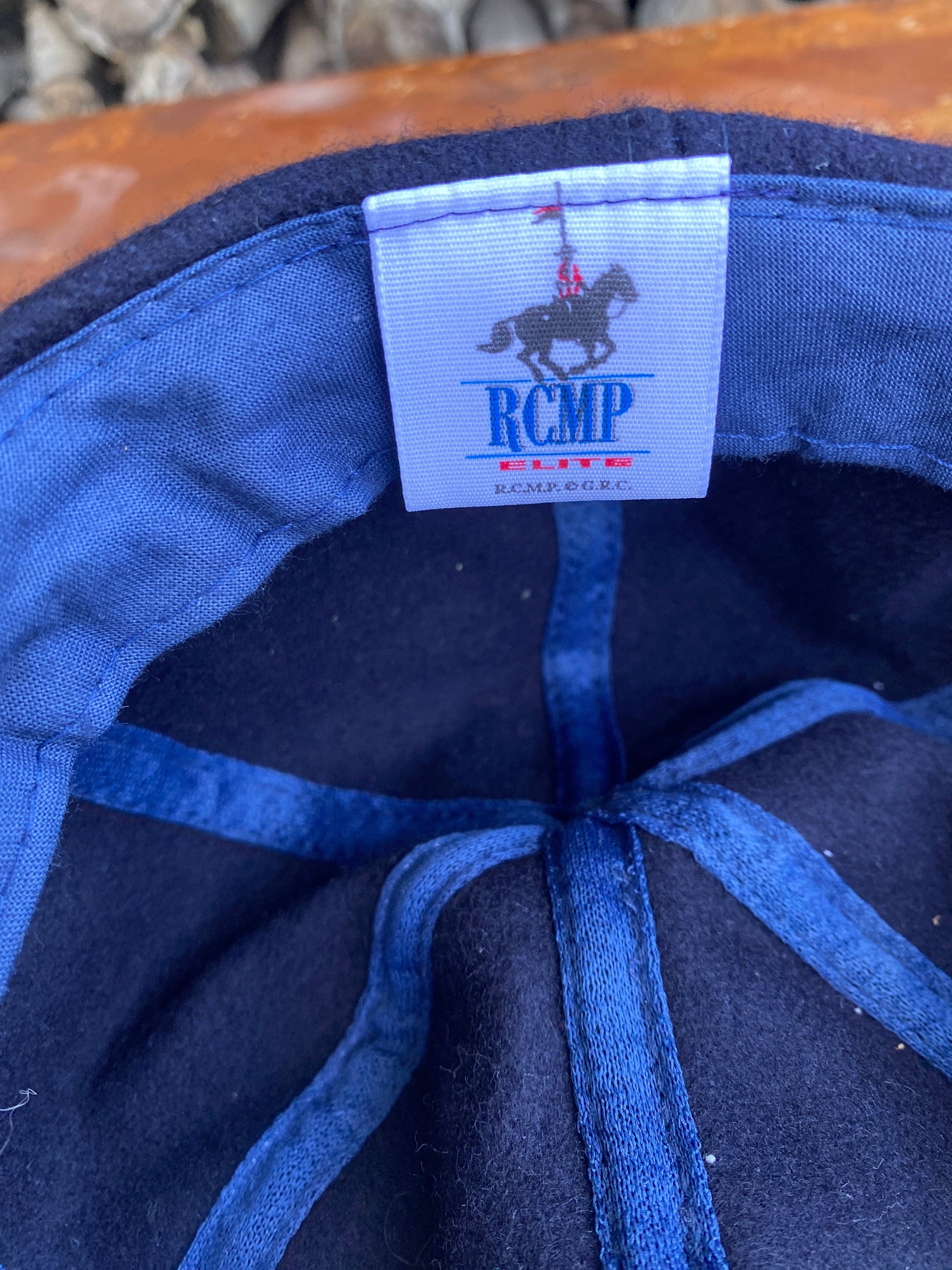 Vintage RCMP Hat Adult Blue Strap Back Wool from propervintagecanada