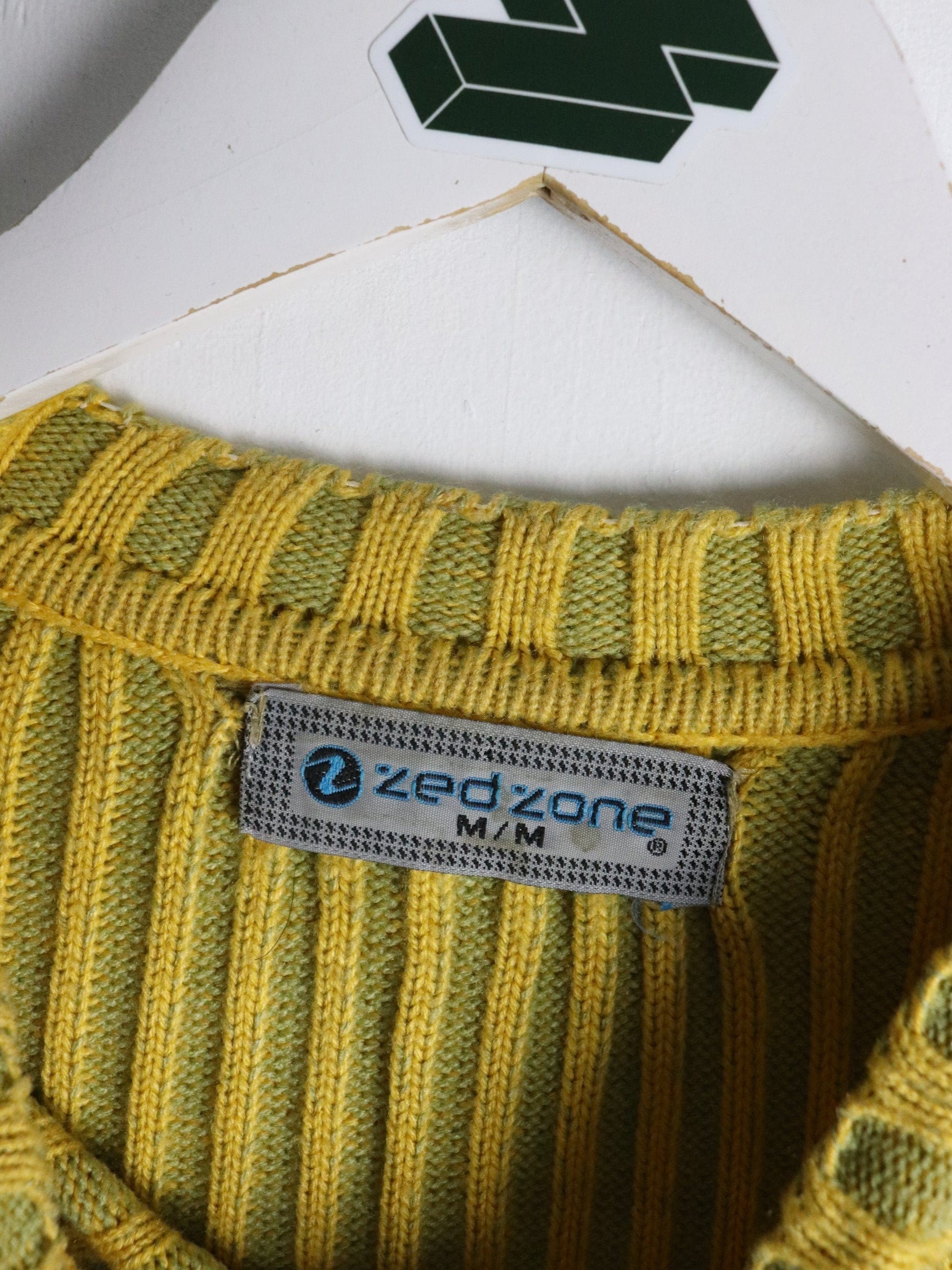Vintage Red Zone Sweater Mens Medium Yellow Knit from propervintagecanada