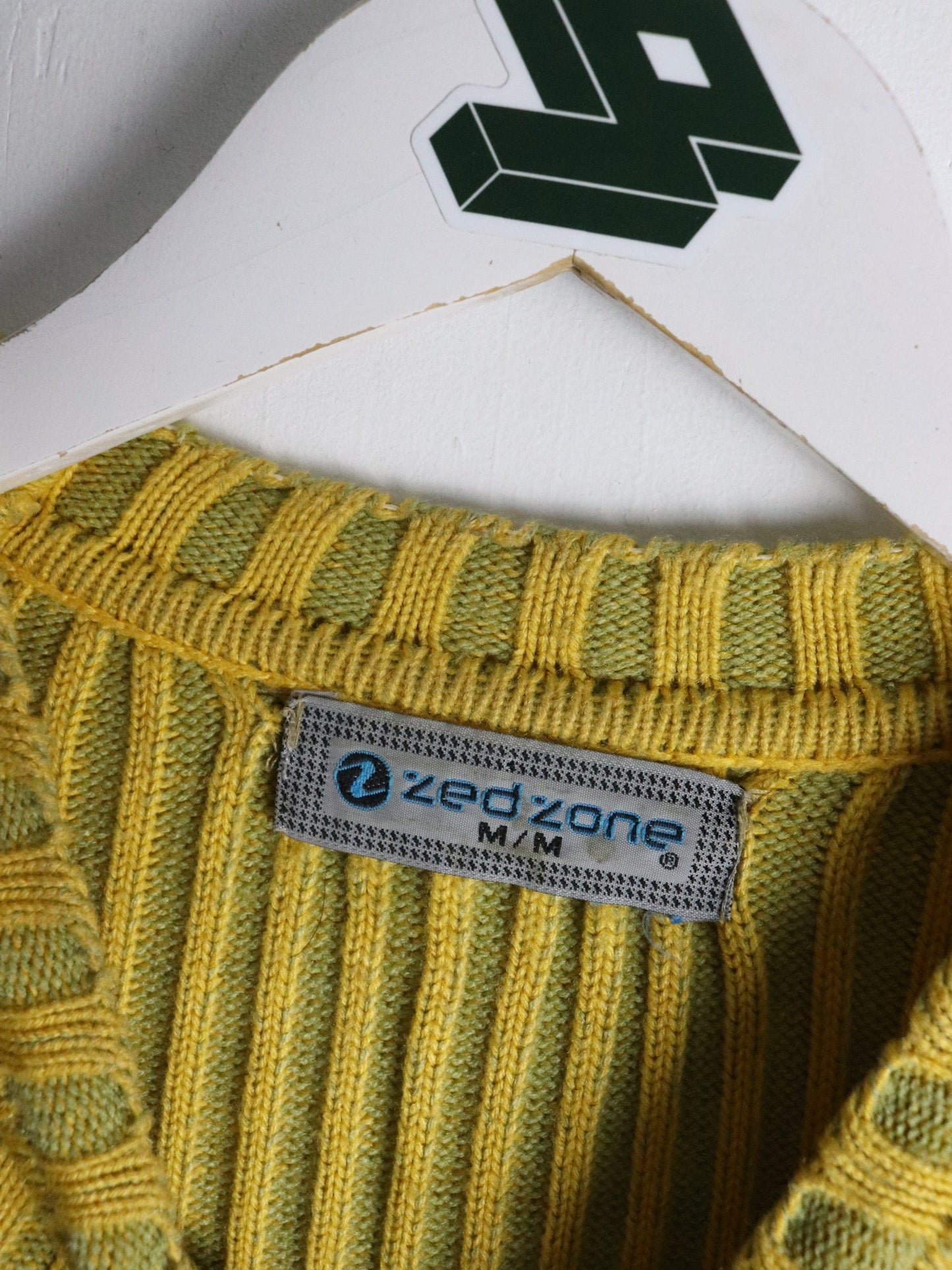 Vintage Red Zone Sweater Mens Medium Yellow Knit from propervintagecanada