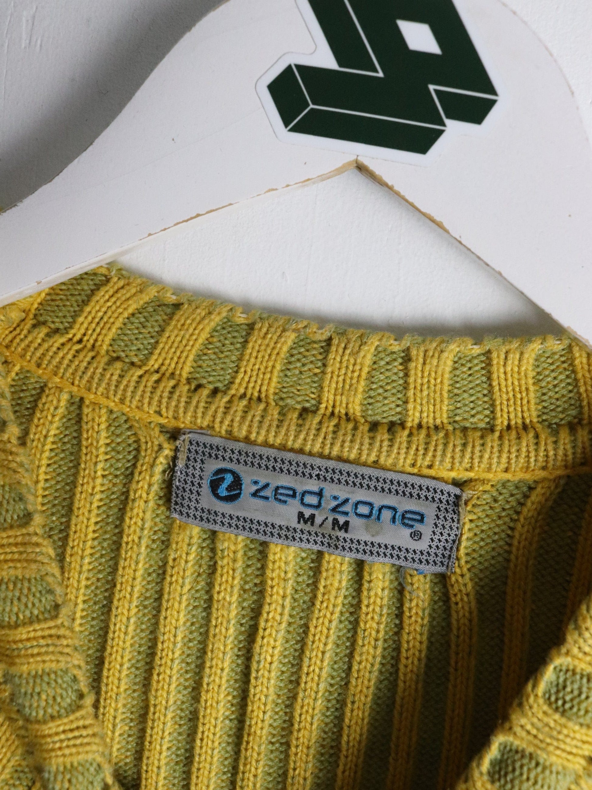 Vintage Red Zone Sweater Mens Medium Yellow Knit from propervintagecanada