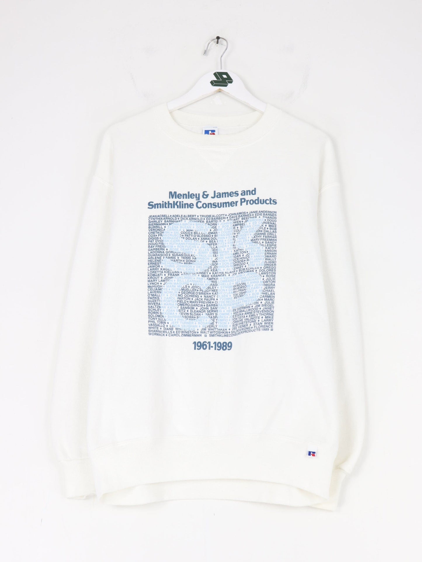 Vintage Russell Athletic Sweatshirt Fits Mens Large White SmithKline Consumer Products Sweater from propervintagecanada