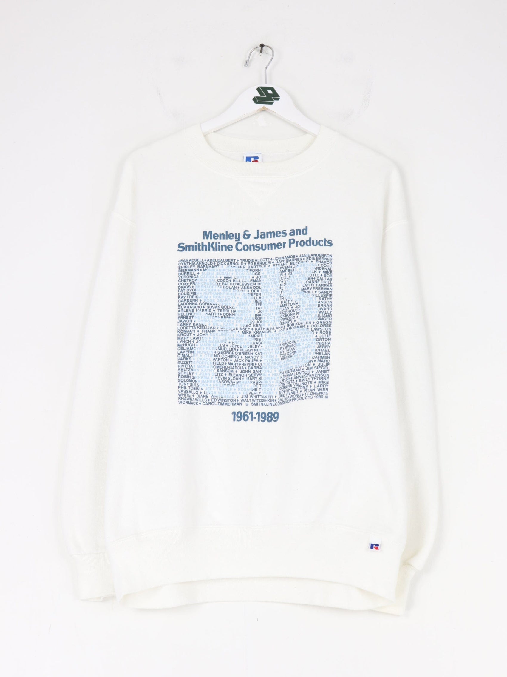 Vintage Russell Athletic Sweatshirt Fits Mens Large White SmithKline Consumer Products Sweater from propervintagecanada