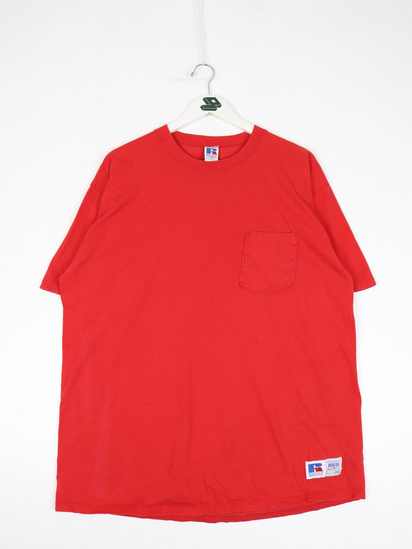 Vintage Russell Athletic T Shirt Mens 2XL Red Pocket Blank 90s