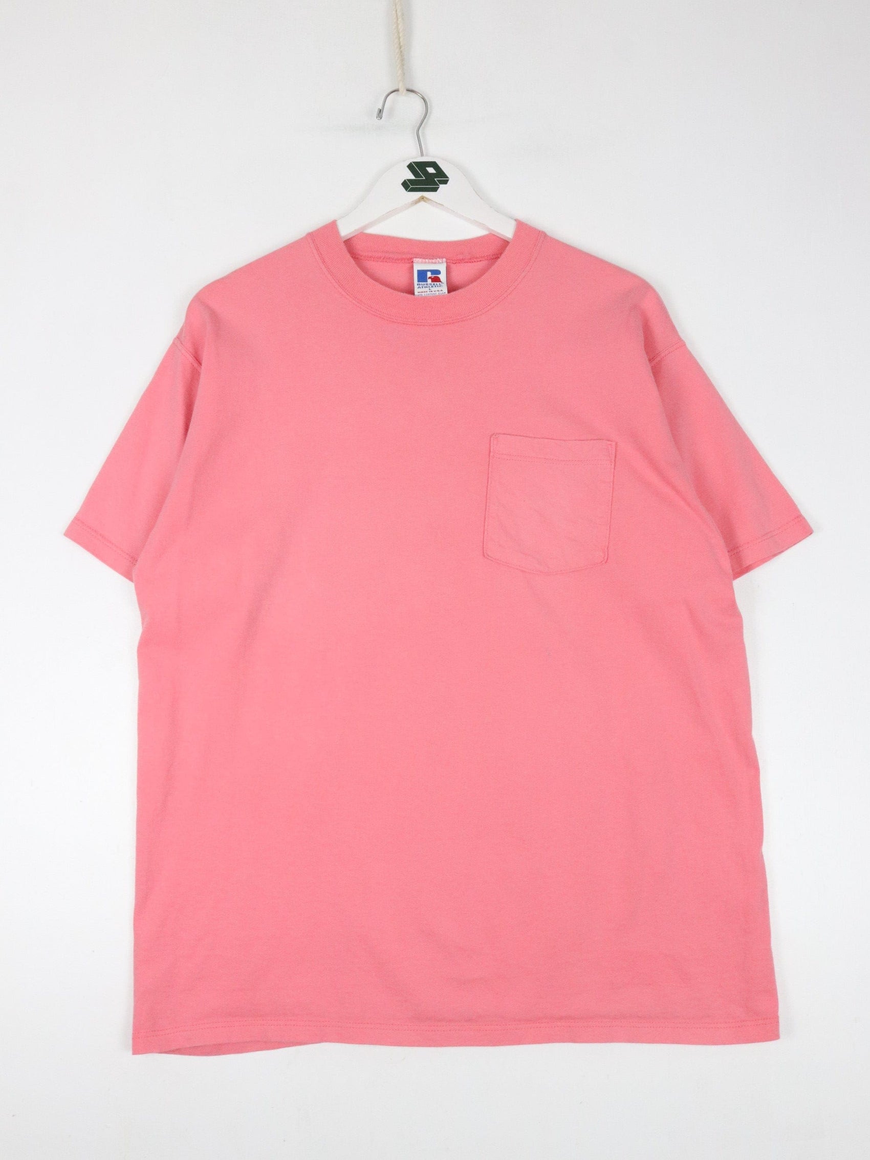 Vintage Russell Athletic T Shirt Mens Large Pink Pocket from propervintagecanada