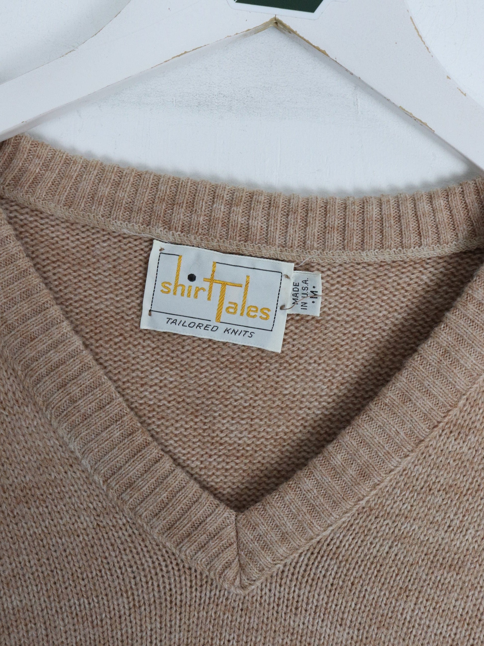Vintage Shirt Tales Sweater Fits Mens Small Brown Knit V Neck from propervintagecanada