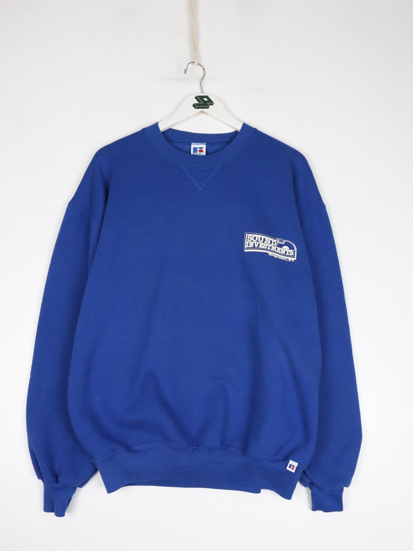 Vintage Sound Investments Sweatshirt Fits Mens Large Blue Russell Athletic from propervintagecanada