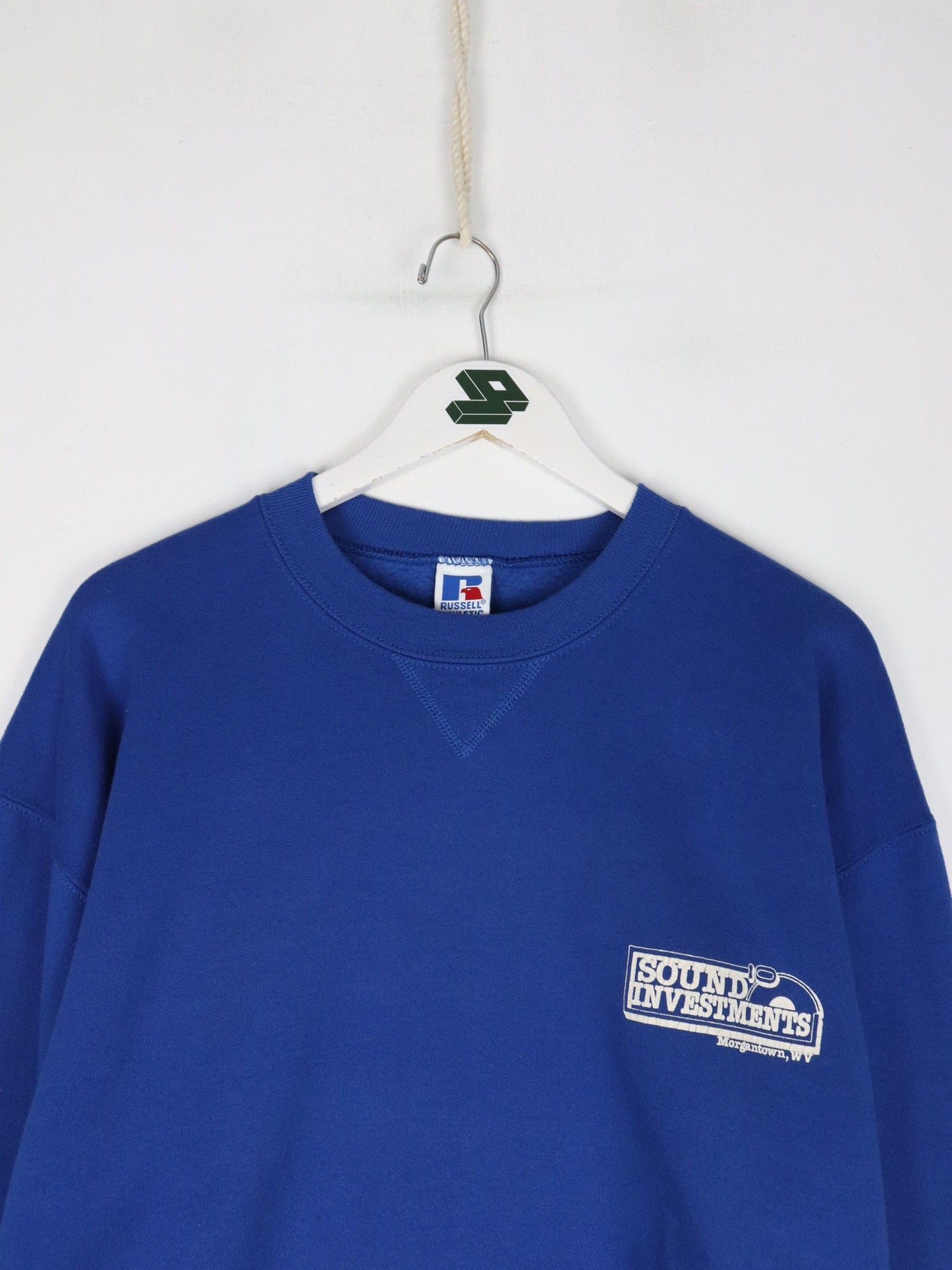 Vintage Sound Investments Sweatshirt Fits Mens Large Blue Russell Athletic from propervintagecanada
