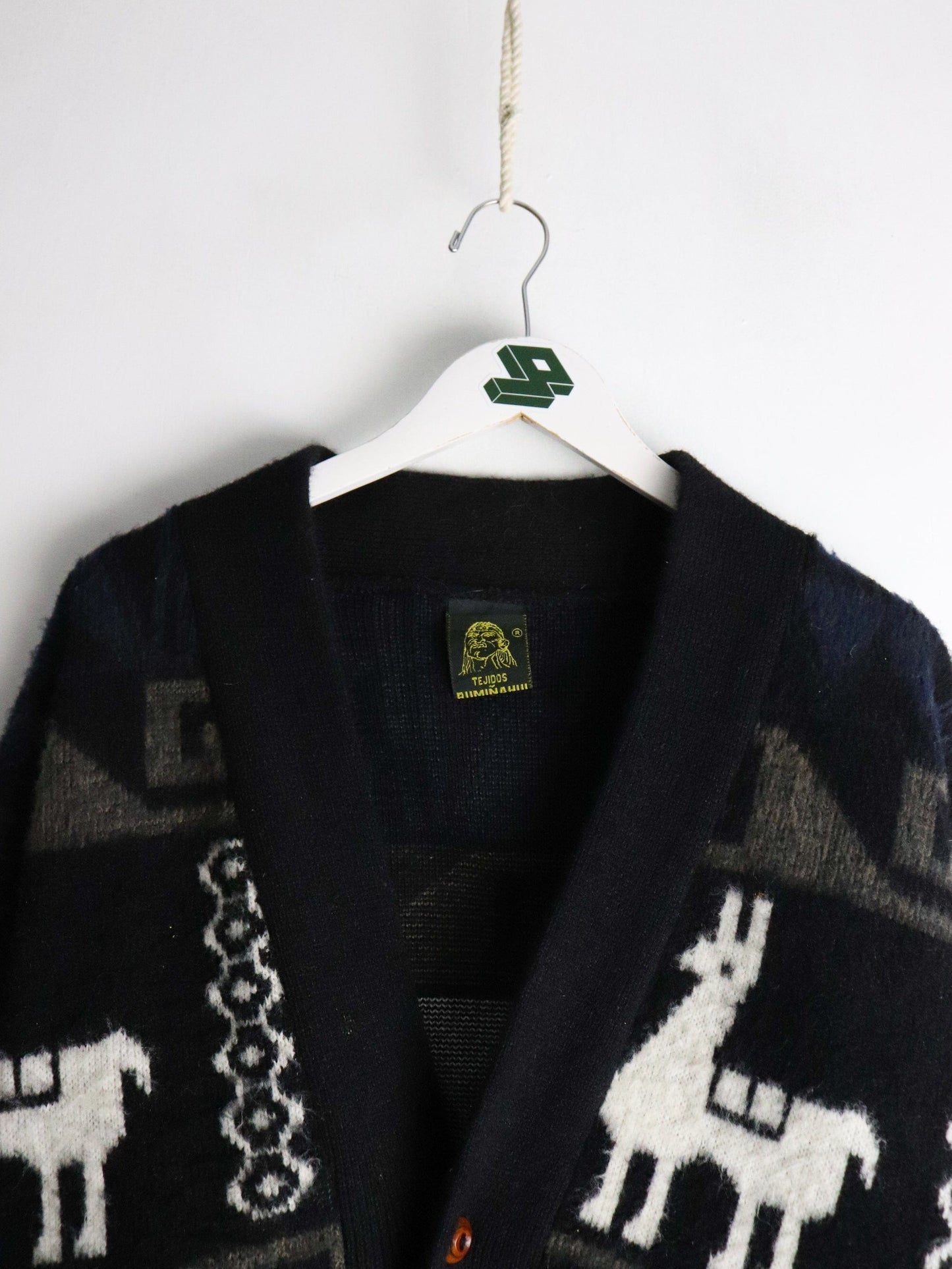 Vintage Tejidos Ruminahui Sweater Mens XL Blak Wool Cardigan from propervintagecanada