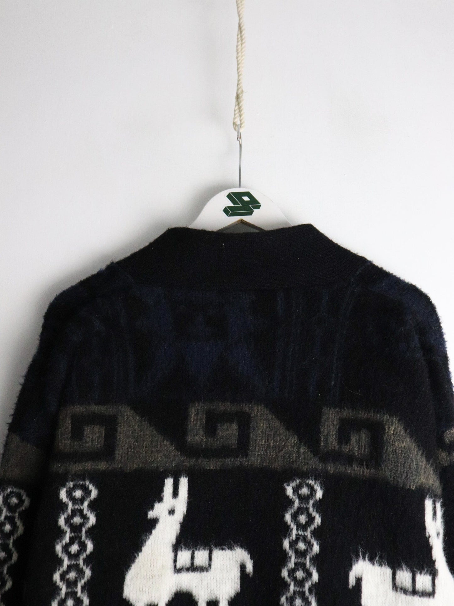 Vintage Tejidos Ruminahui Sweater Mens XL Blak Wool Cardigan from propervintagecanada