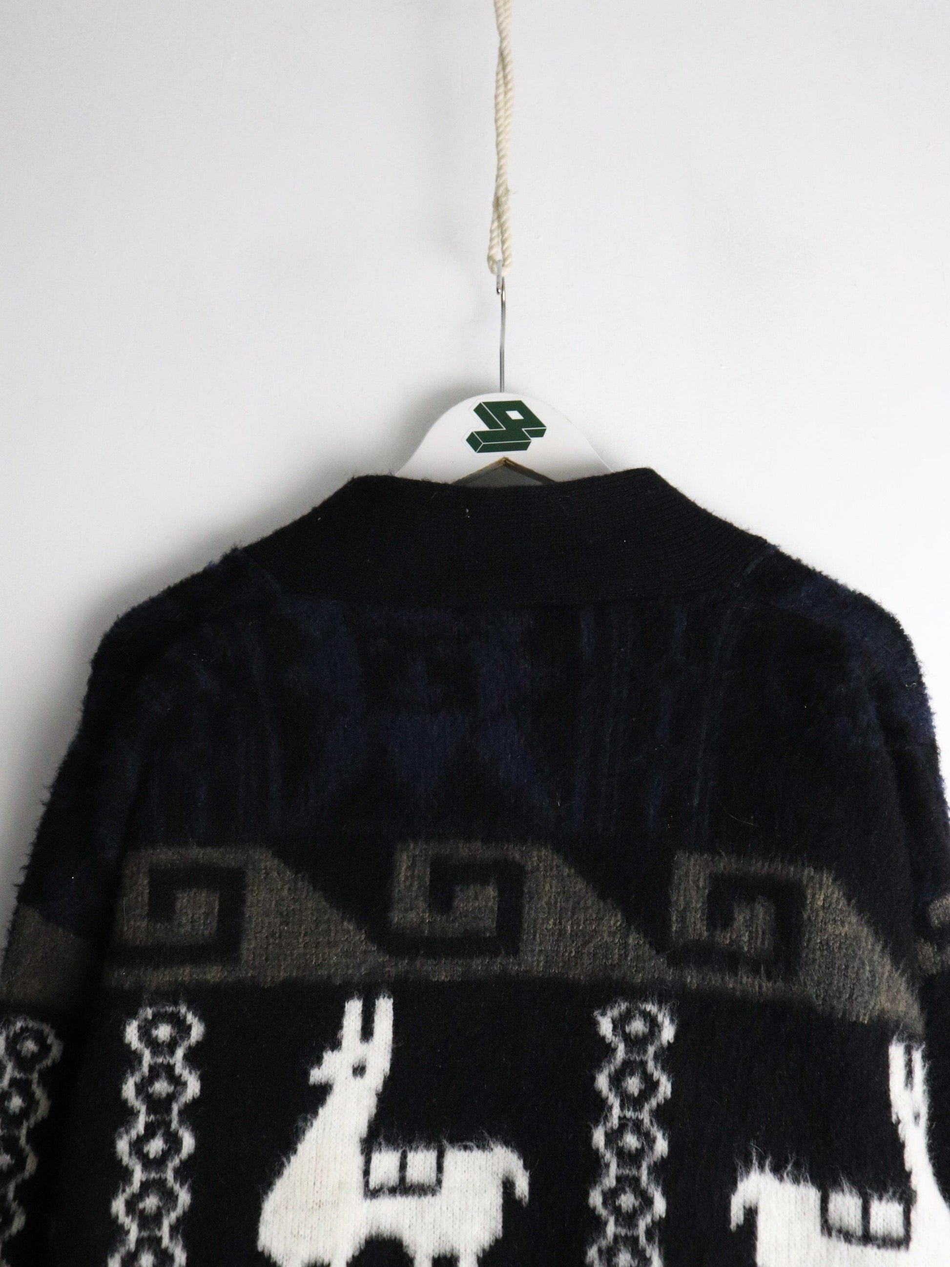Vintage Tejidos Ruminahui Sweater Mens XL Blak Wool Cardigan from propervintagecanada