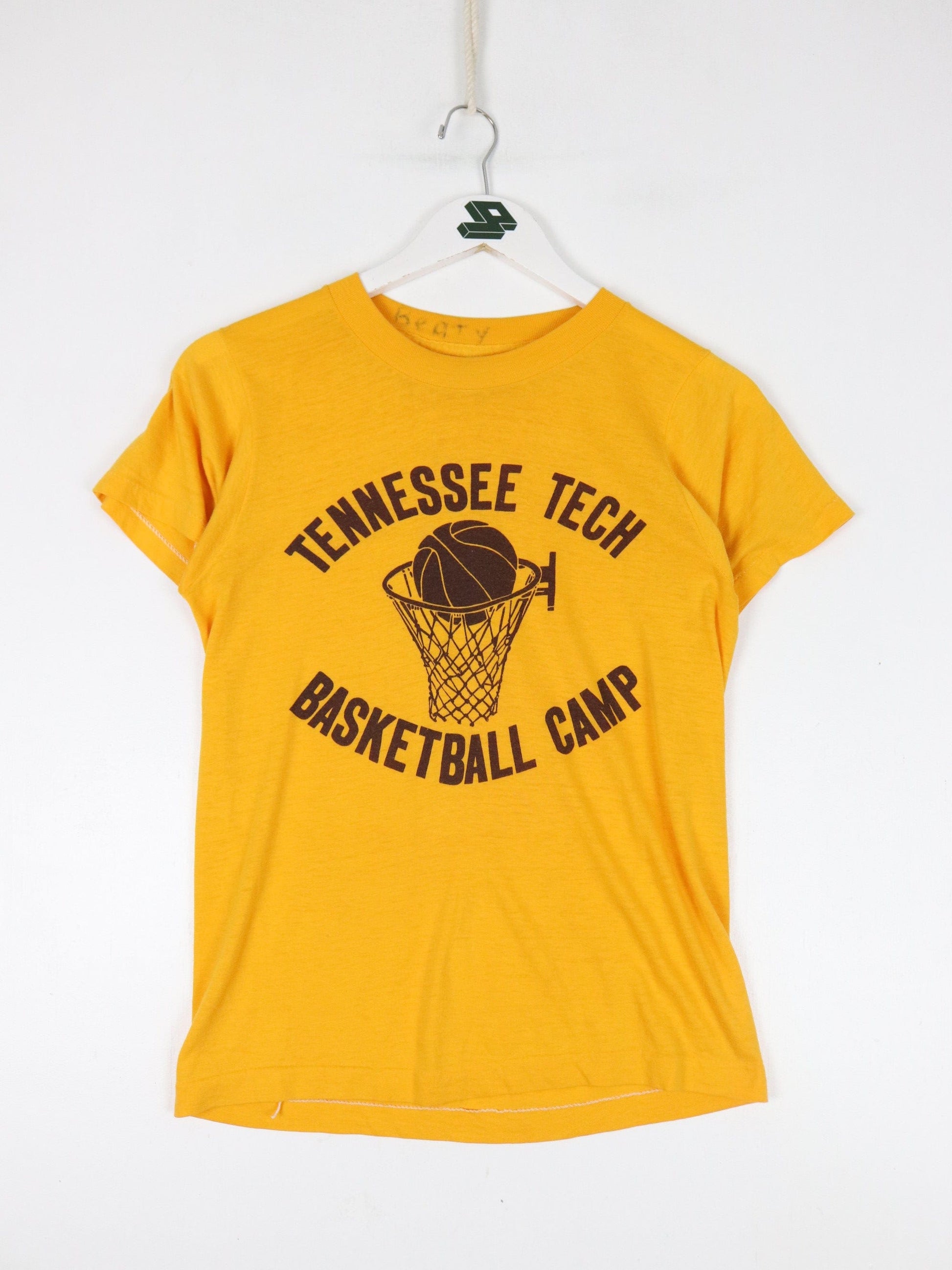 Vintage Tennessee Tech Basketball T Shirt Fits Mens XS Yellow 80s College