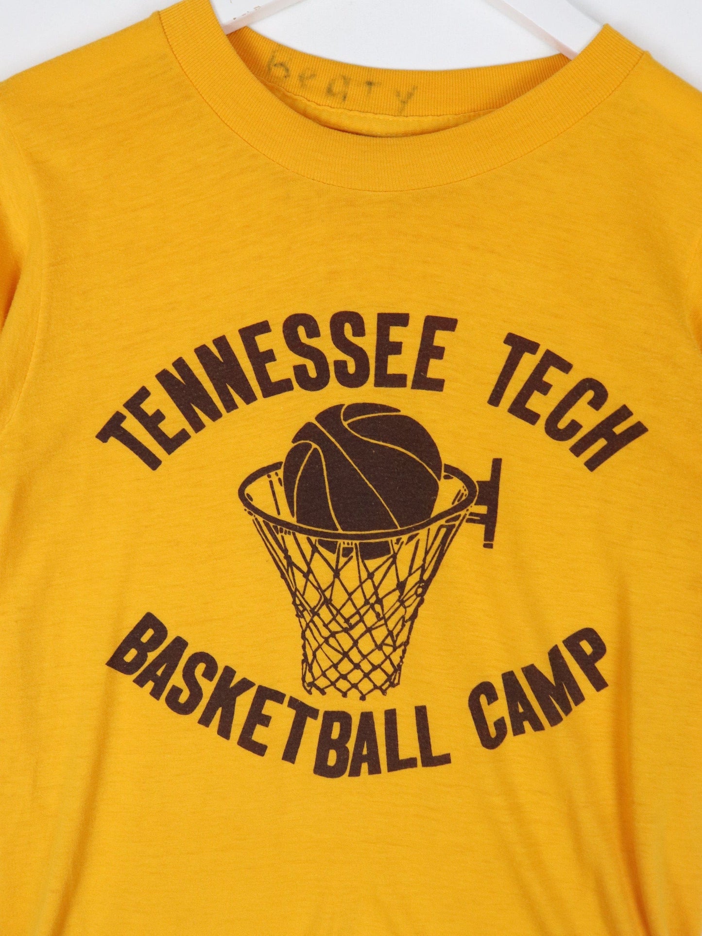 Vintage Tennessee Tech Basketball T Shirt Fits Mens XS Yellow 80s College