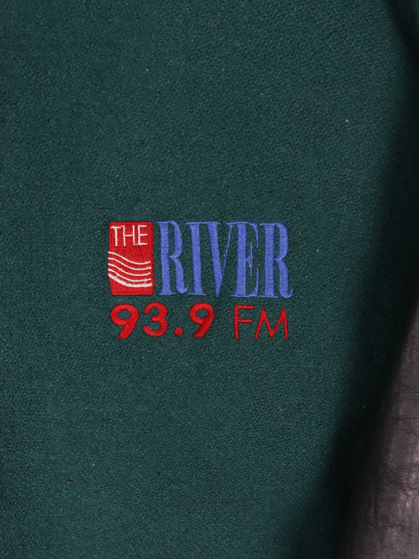 Vintage The River 93.9 Jacket Fits Mens XL Green Leather Wool Varsity