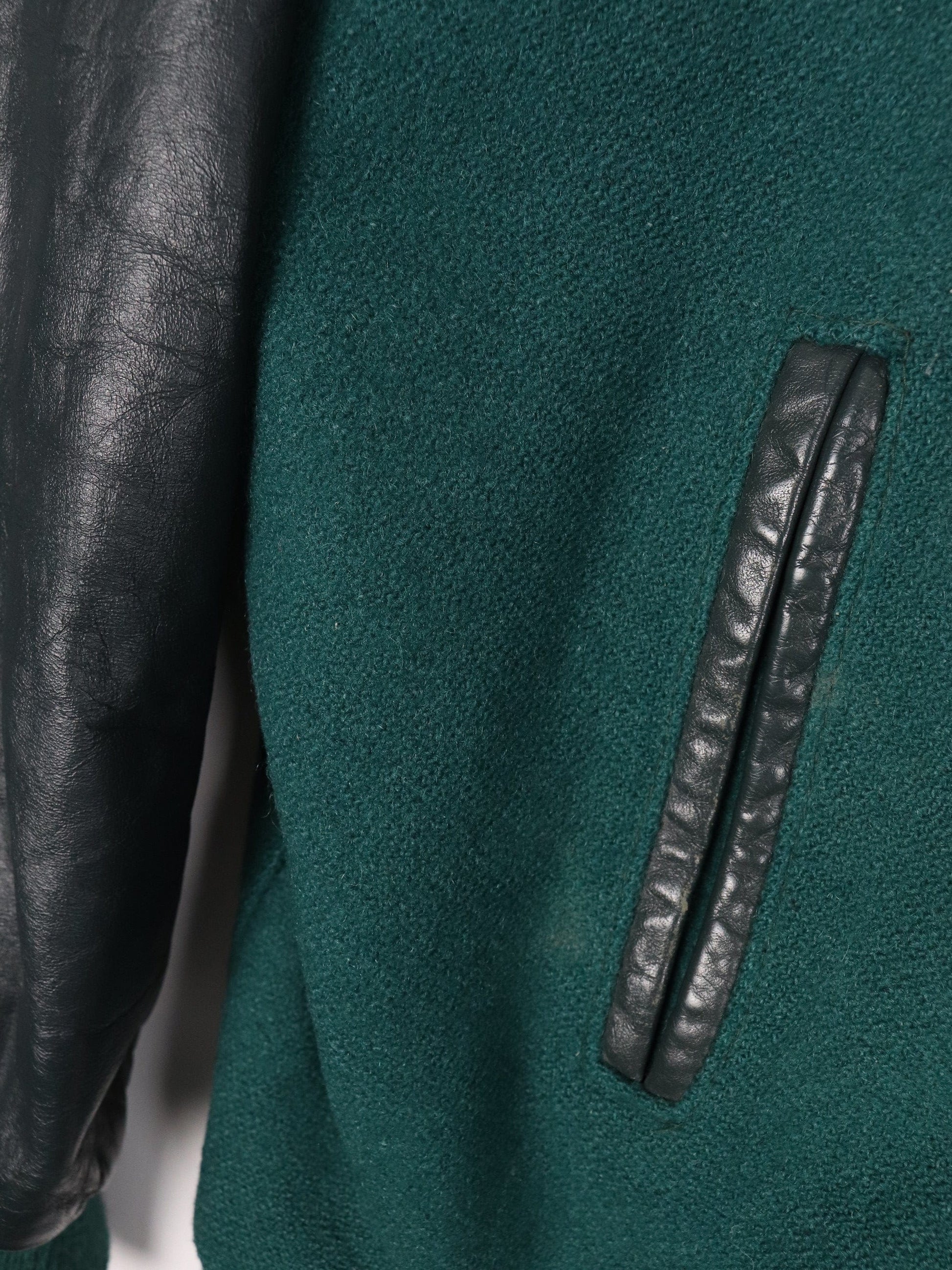 Vintage The River 93.9 Jacket Fits Mens XL Green Leather Wool Varsity