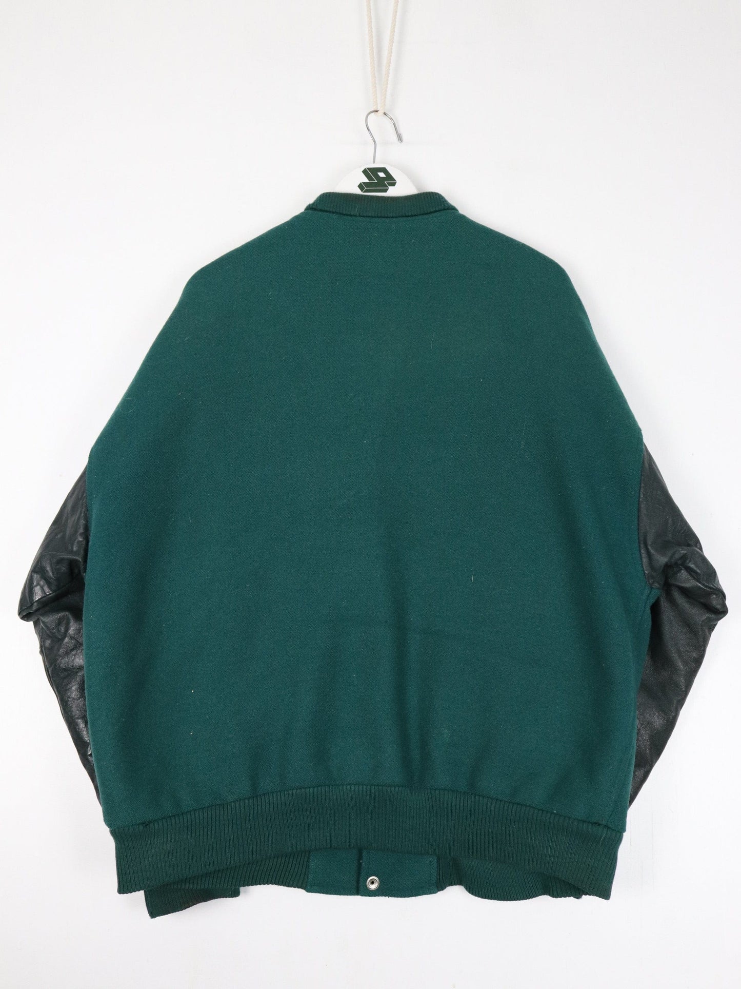 Vintage The River 93.9 Jacket Fits Mens XL Green Leather Wool Varsity