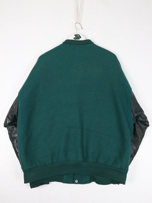 Vintage The River 93.9 Jacket Fits Mens XL Green Leather Wool Varsity