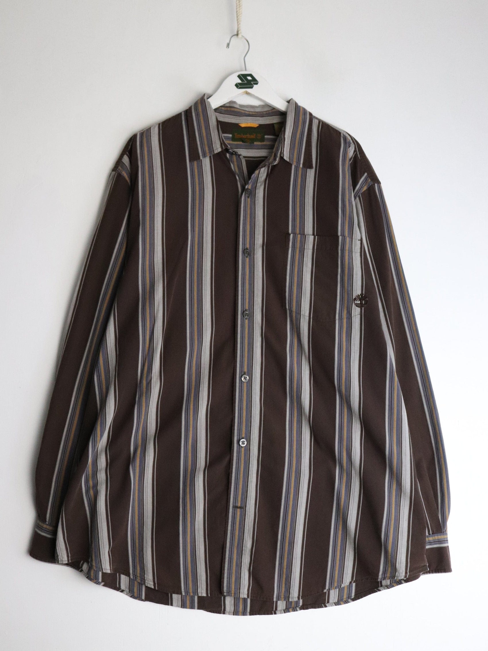 Vintage Timberland Shirt Mens 2XL Tall Brown Button Up