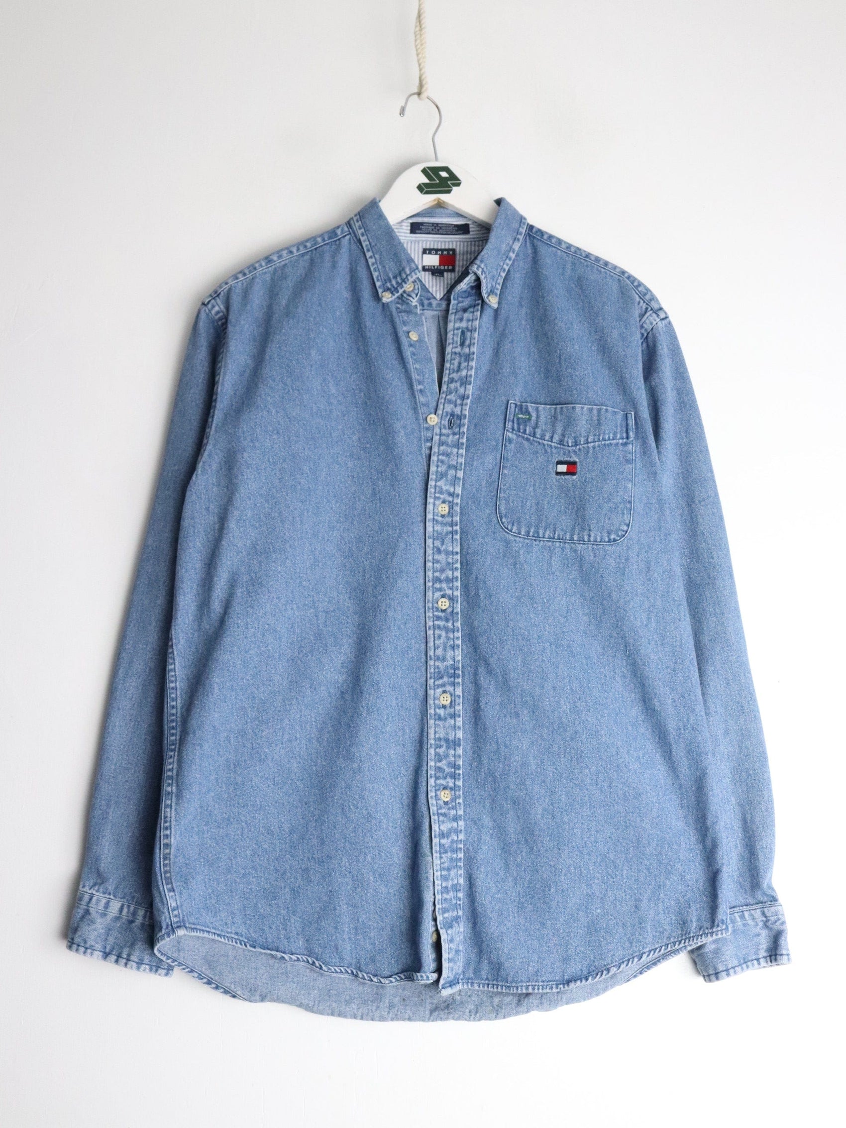 Vintage Tommy Hilfiger Shirt Youth XL Blue Denim Button Up