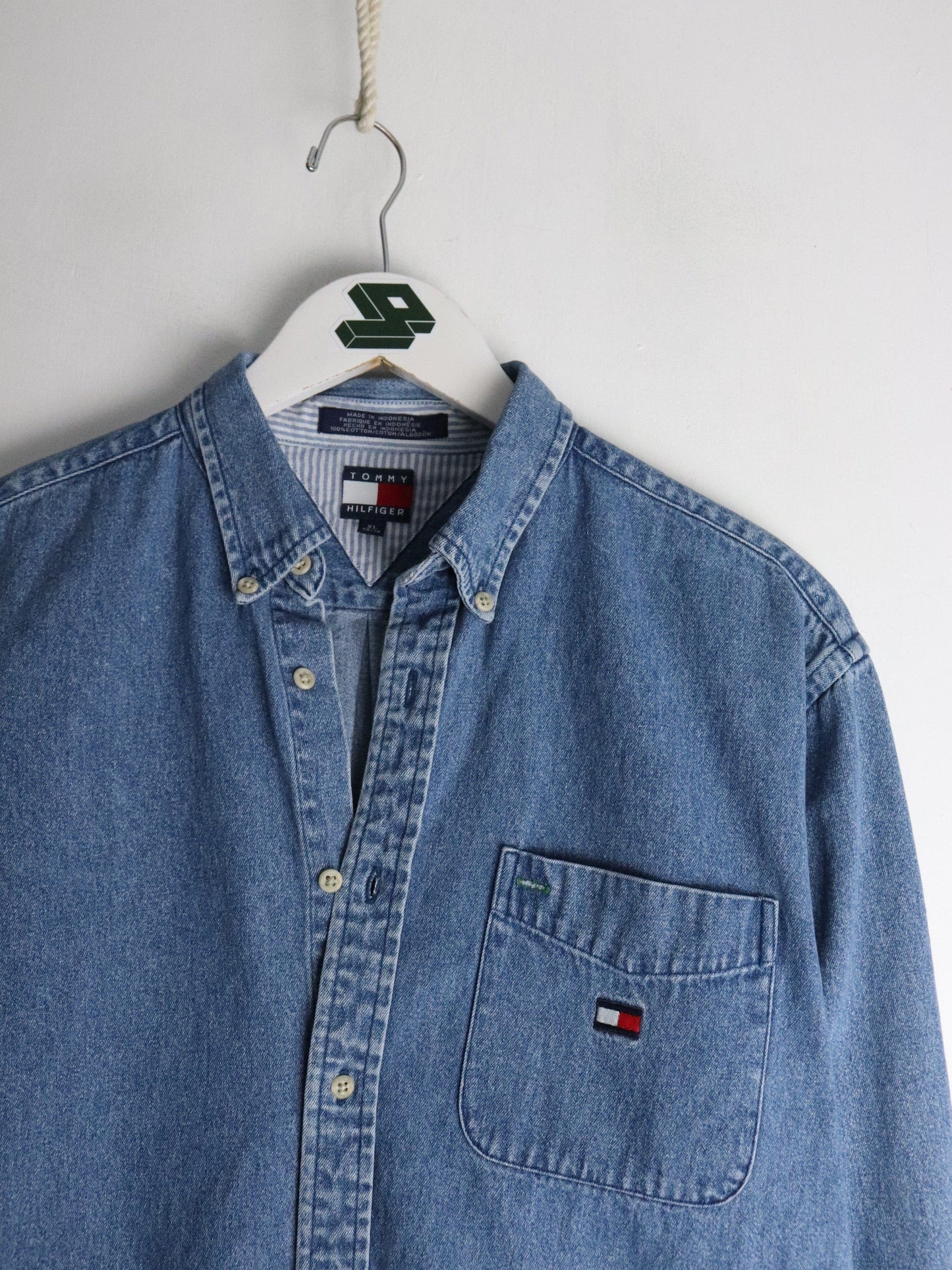 Vintage Tommy Hilfiger Shirt Youth XL Blue Denim Button Up from propervintagecanada