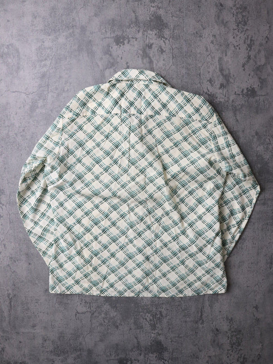 Vintage Tooke Shirt Mens Large Beige Button Up Pattern 70s 80s