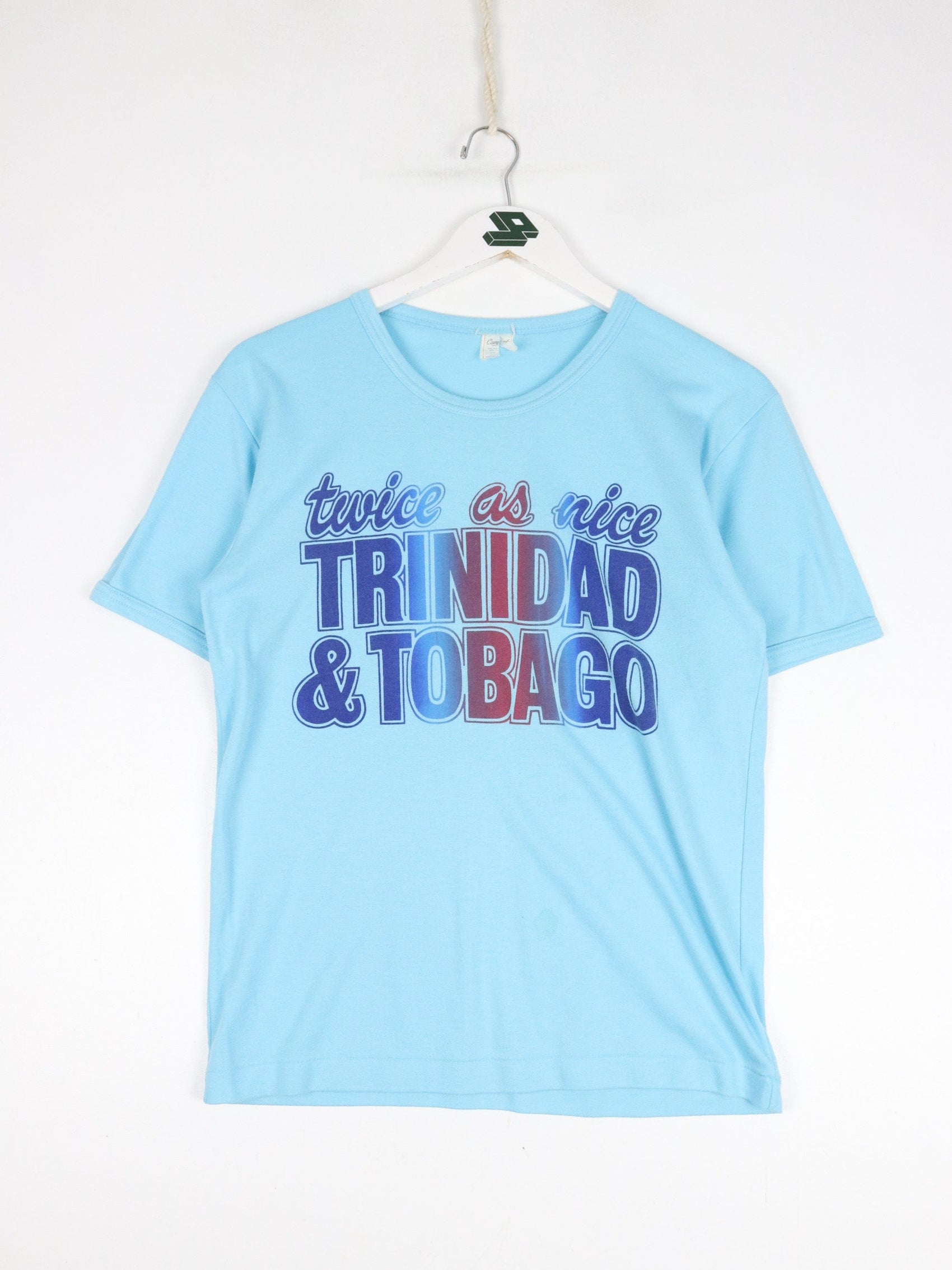 Vintage Trinidad & Tobago T Shirt Fits Mens Small Blue 80s from propervintagecanada