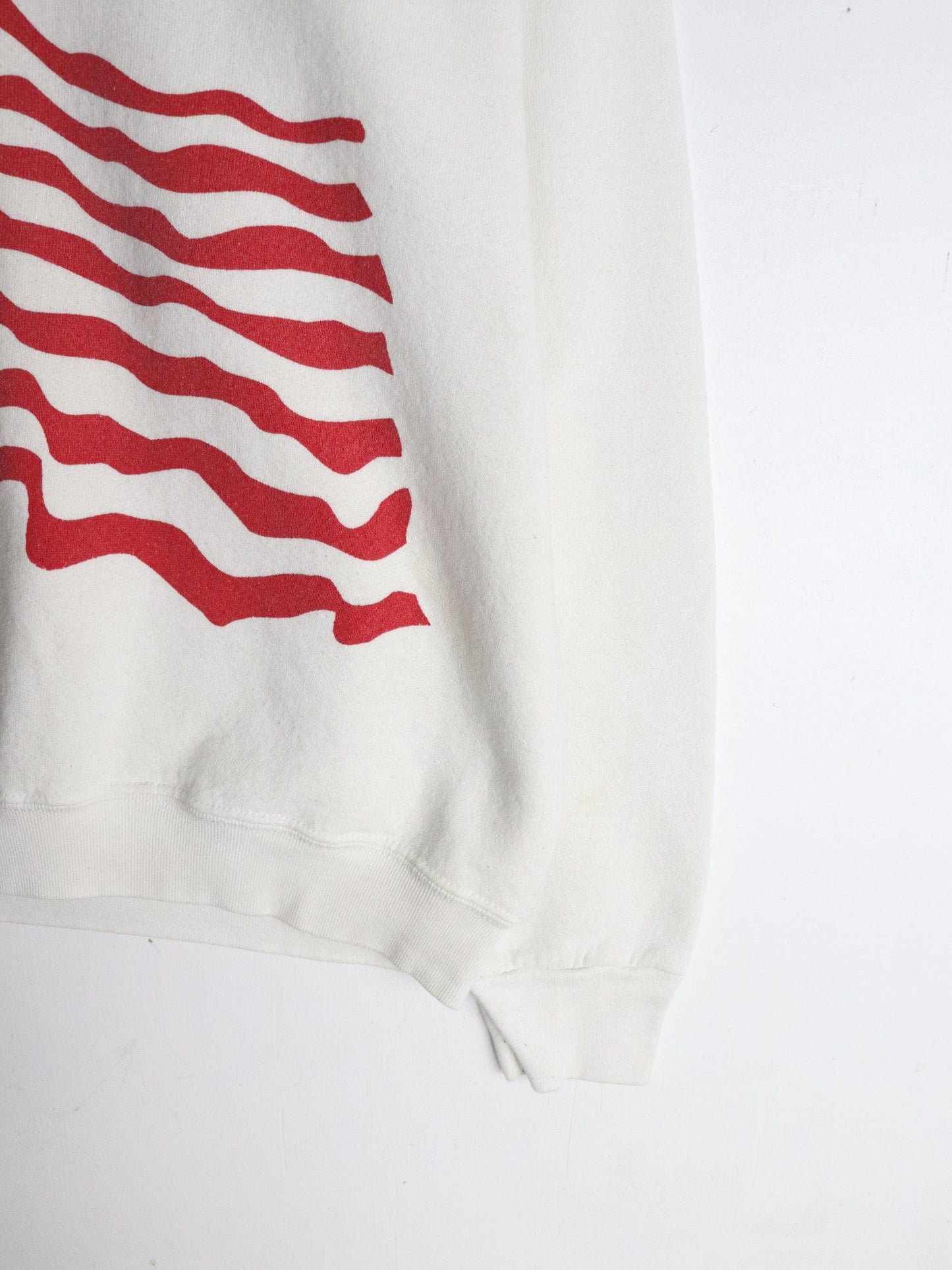 Vintage U.S.A. Flag Sweatshirt Fits Mens Medium White 90s from propervintagecanada