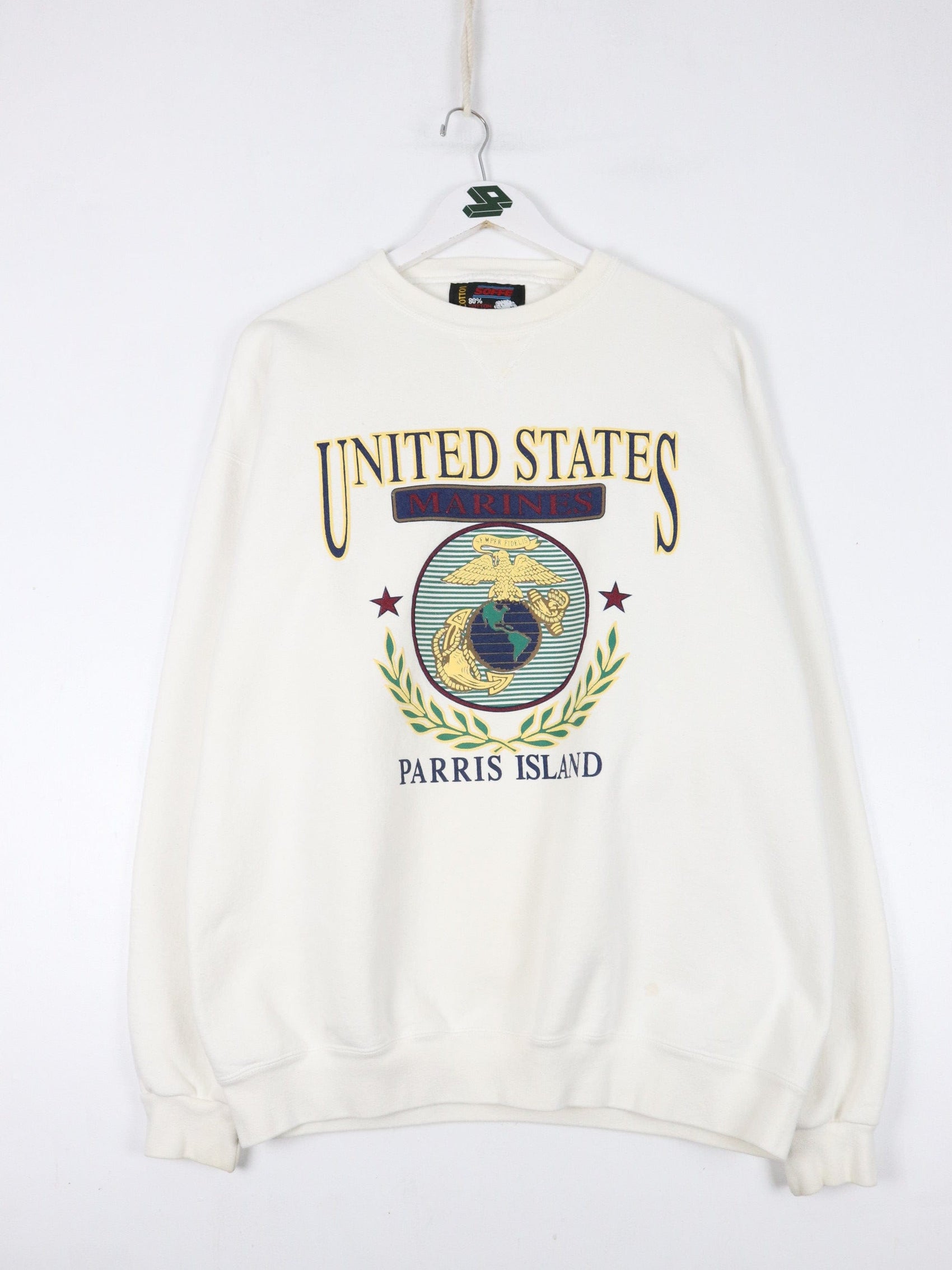 Vintage U.S. Marines Sweatshirt Mens XL White 90s Army