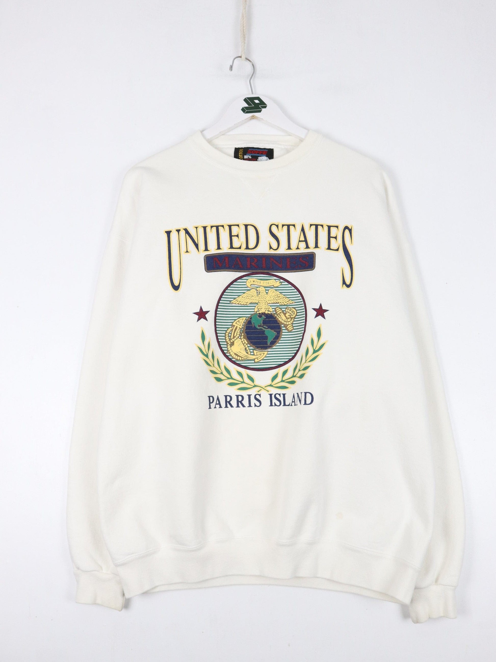 Vintage U.S. Marines Sweatshirt Mens XL White 90s Army