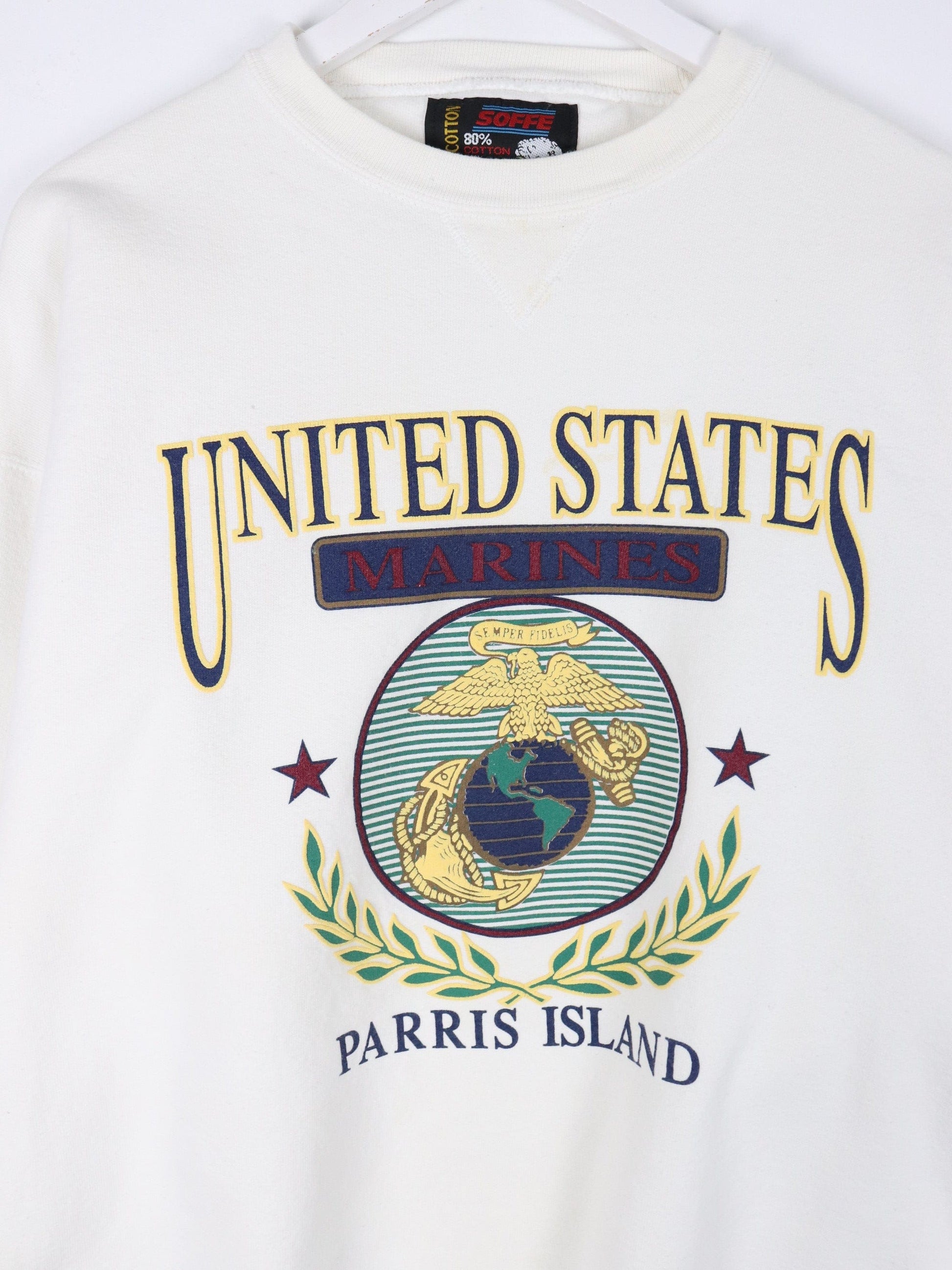 Vintage U.S. Marines Sweatshirt Mens XL White 90s Army