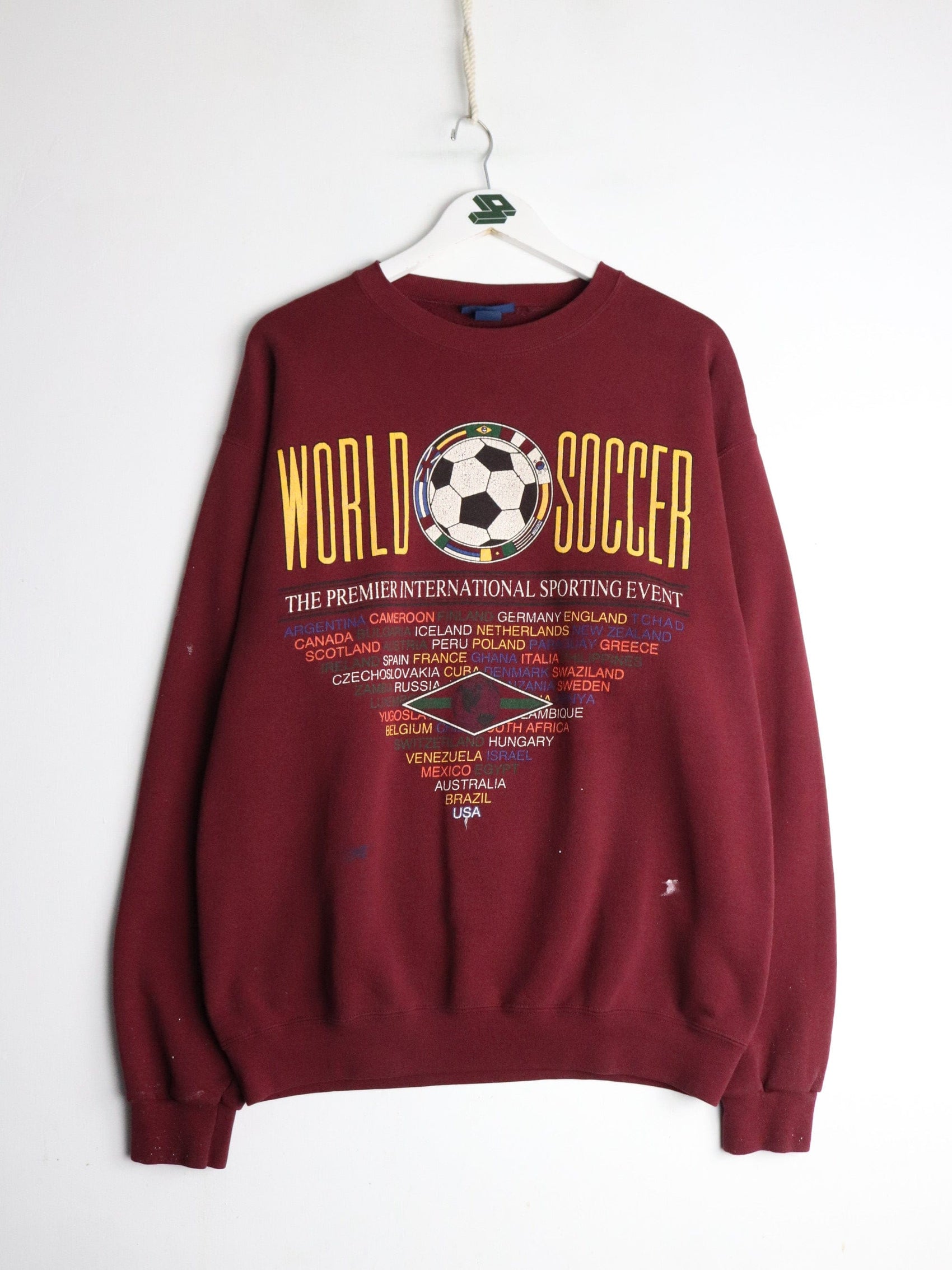 Vintage Van Heusen Sweatshirt Mens Large Red World Soccer from propervintagecanada