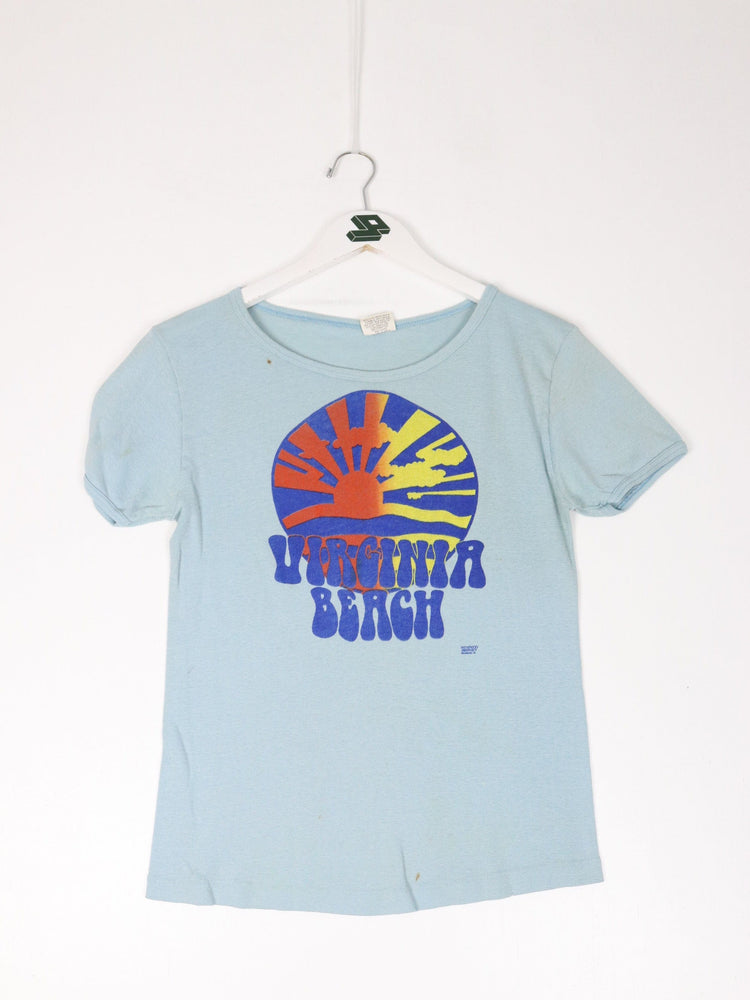 Vintage Virginia Beach T Shirt Womens XL Blue 70s 80s Hippie Baby Tee from propervintagecanada