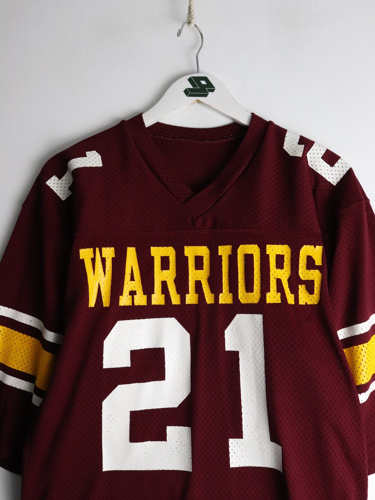 Vintage Warriors Football Jersey Mens Medium Red Sandknit 80s from propervintagecanada