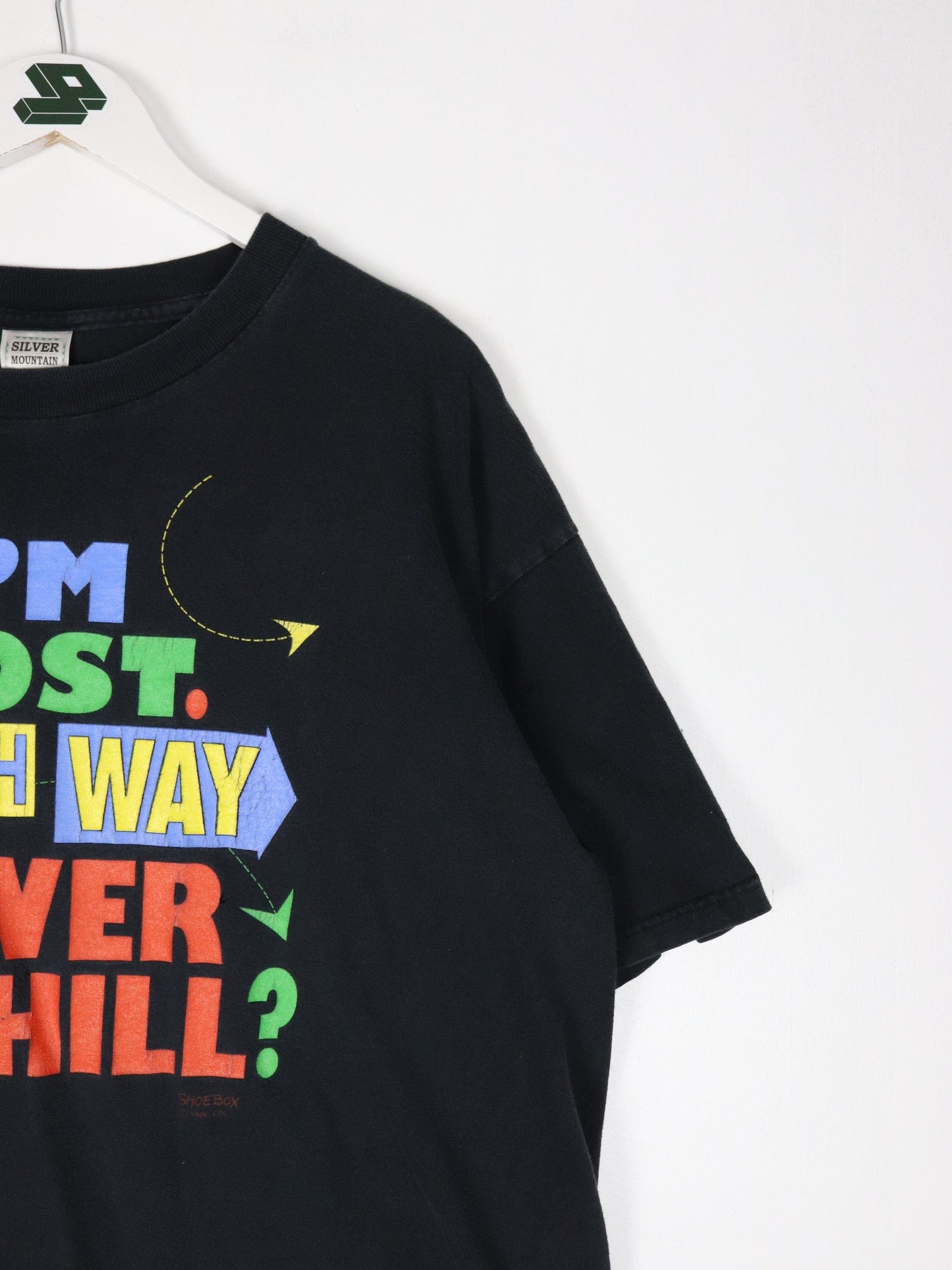 Vintage Which Way Is Over The Hill T Shirt Mens XL Black Funny 90s