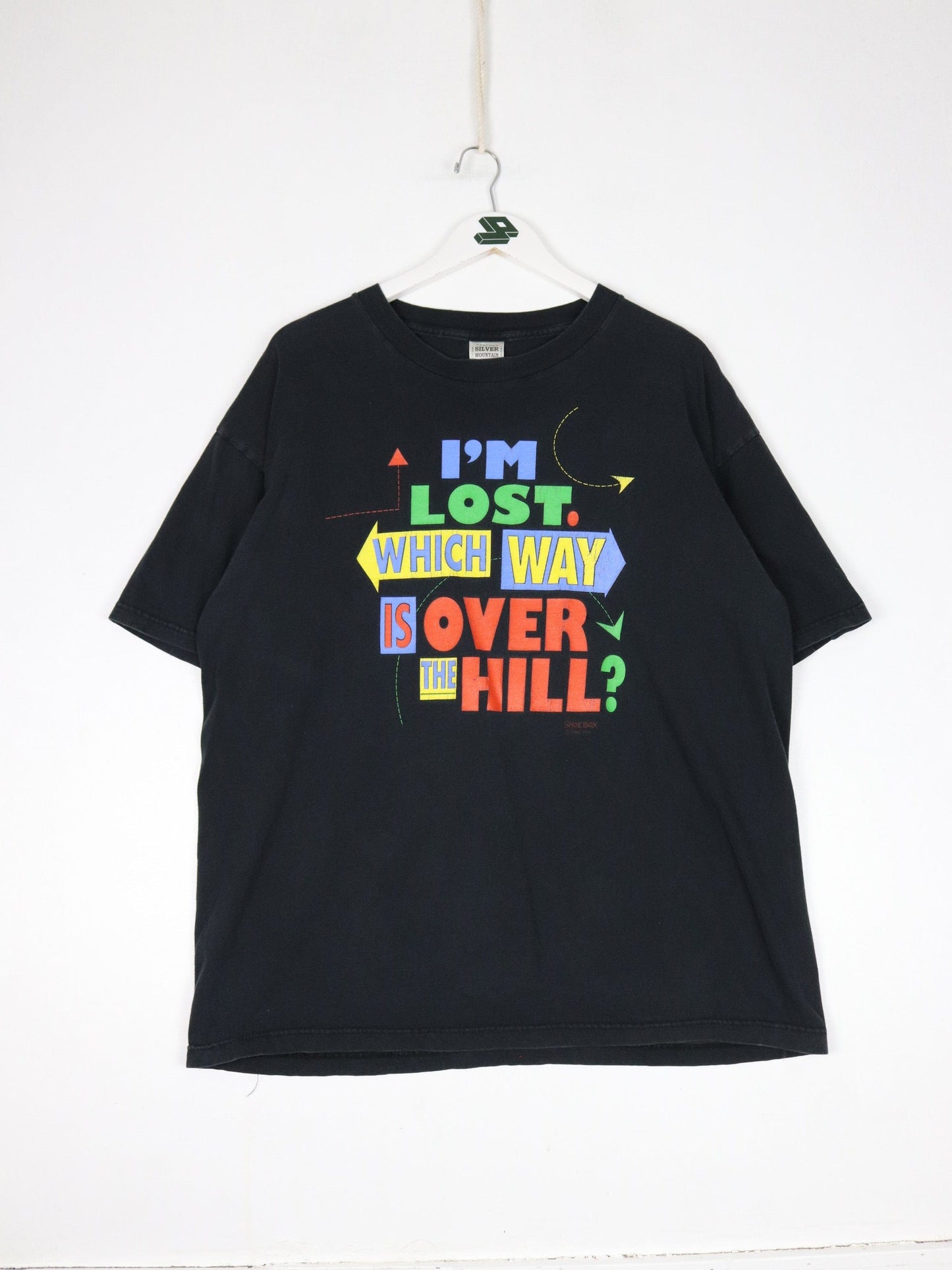 Vintage Which Way Is Over The Hill T Shirt Mens XL Black Funny 90s
