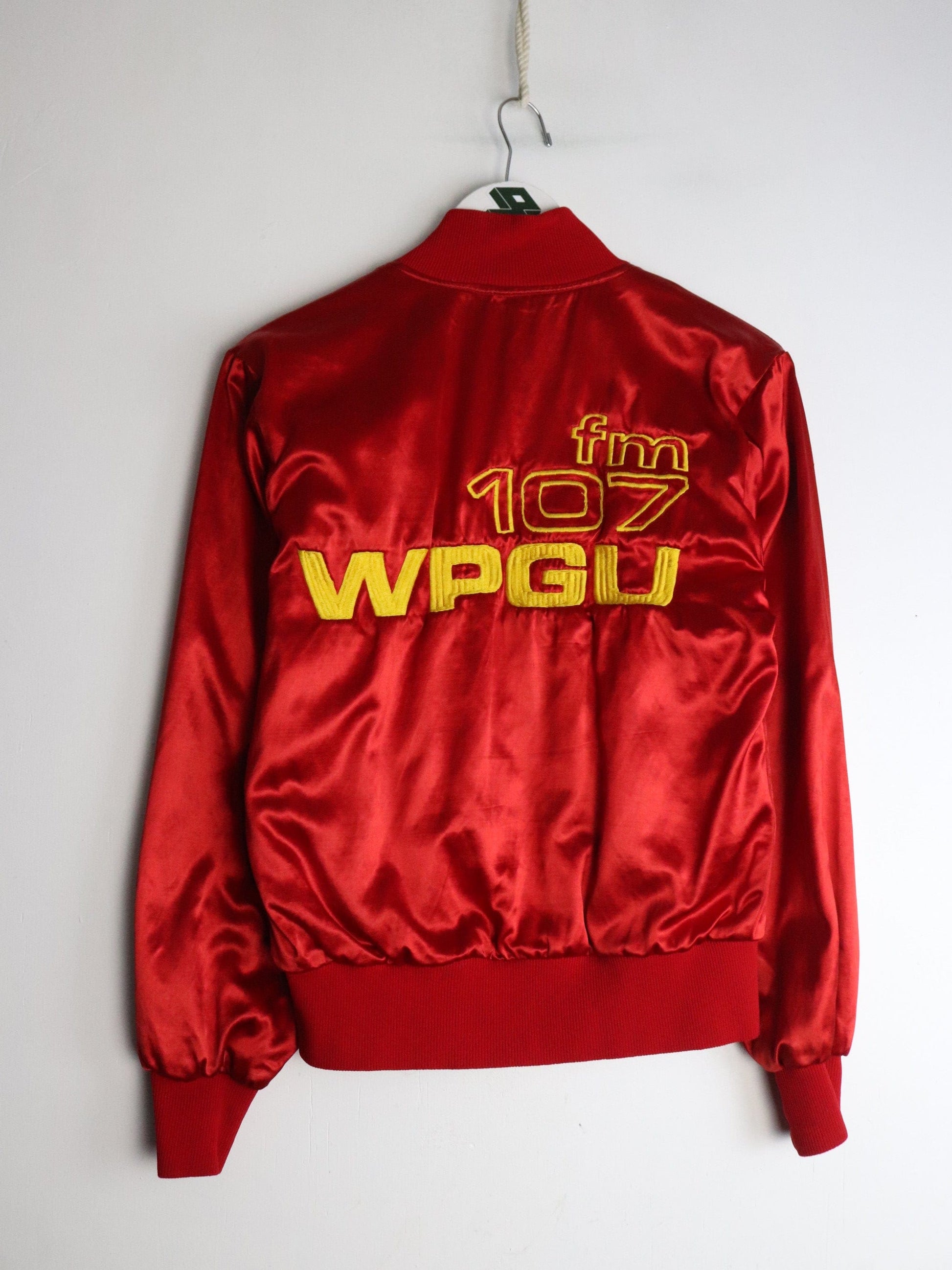 Vintage WPGU 107fm Jacket Womens Small Red Satin from propervintagecanada