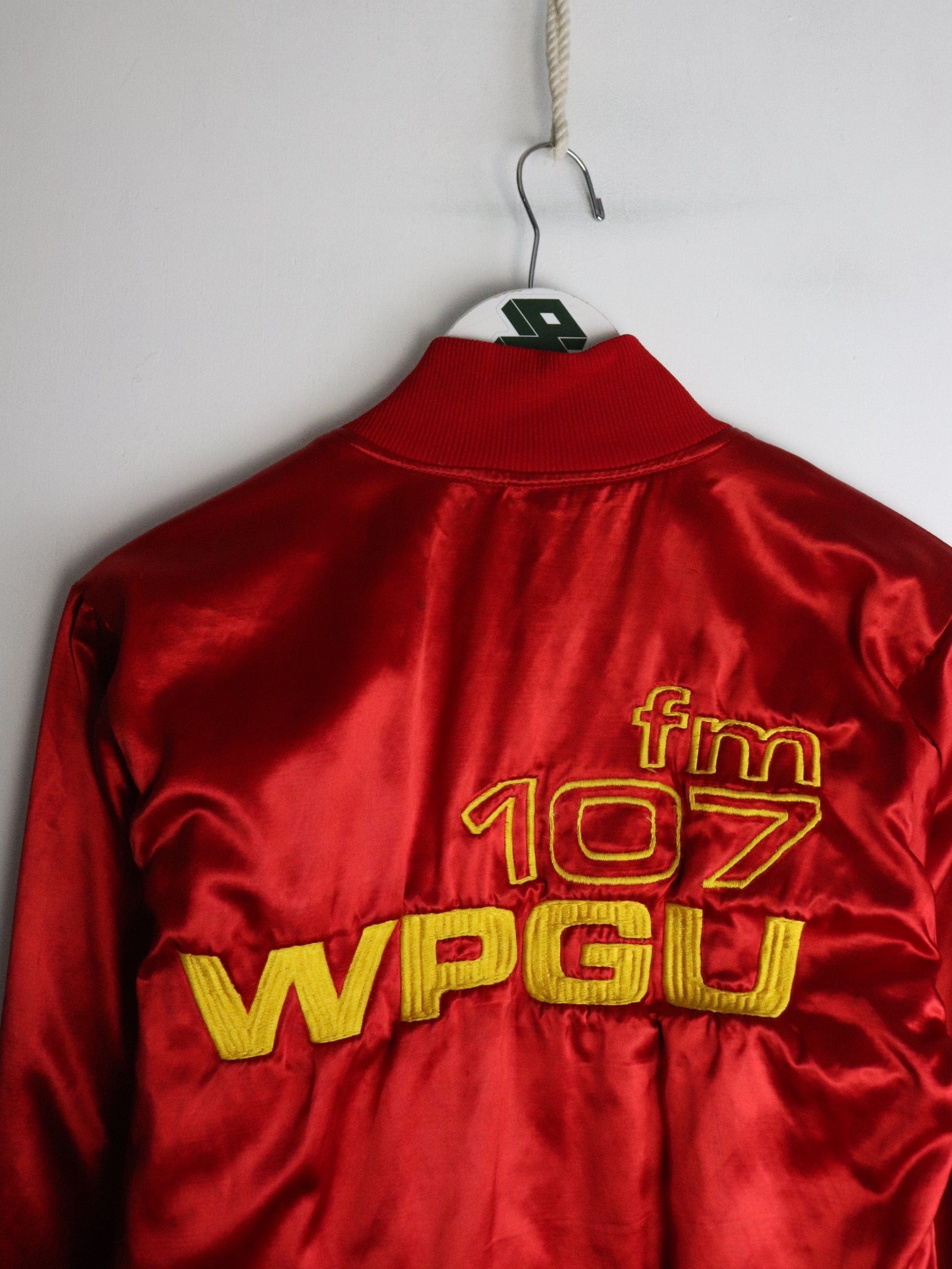 Vintage WPGU 107fm Jacket Womens Small Red Satin from propervintagecanada